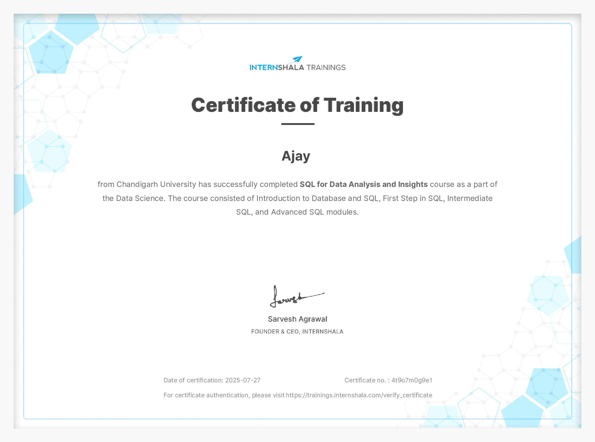 Certificate of completion