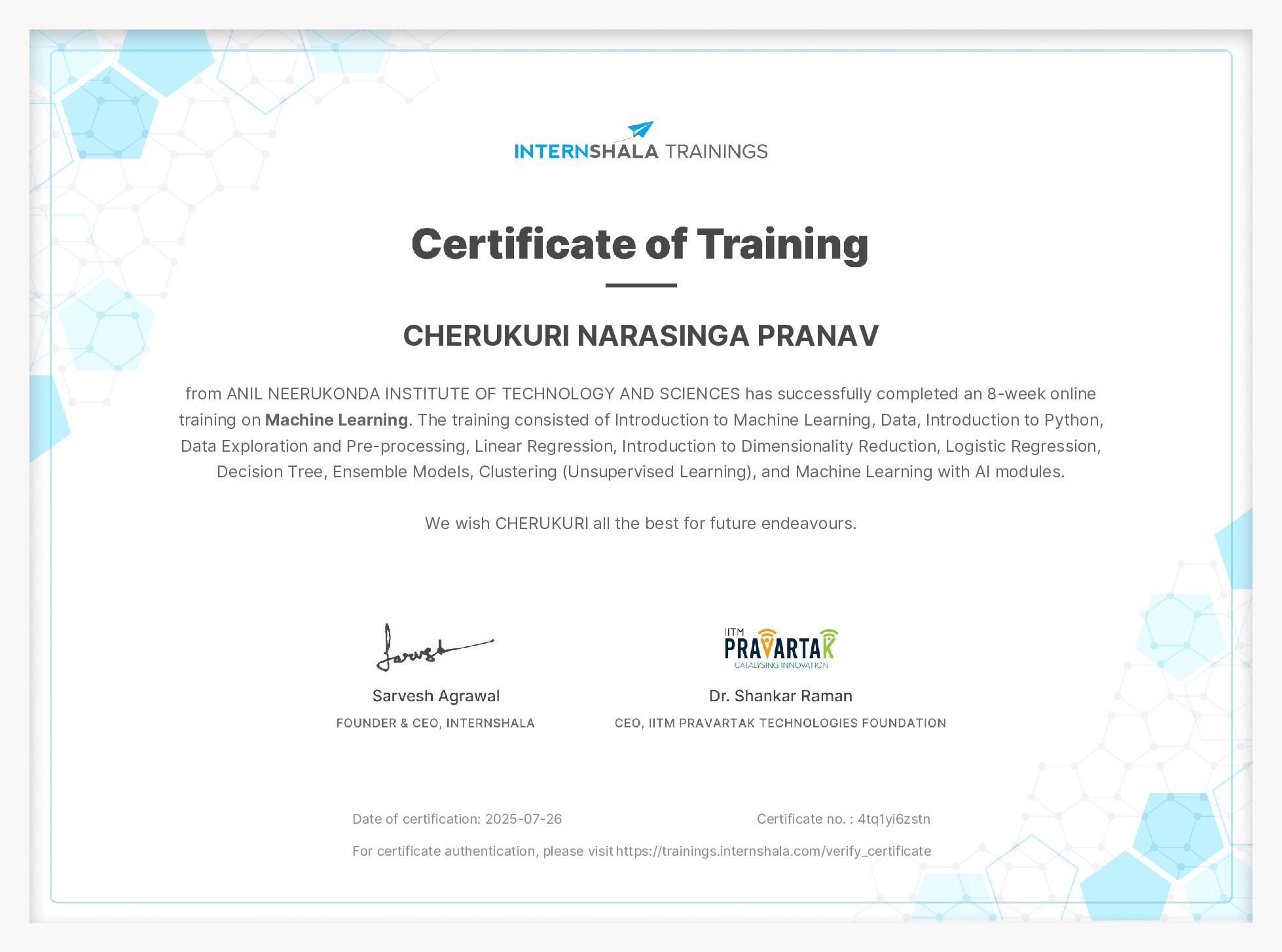 Certificate of completion