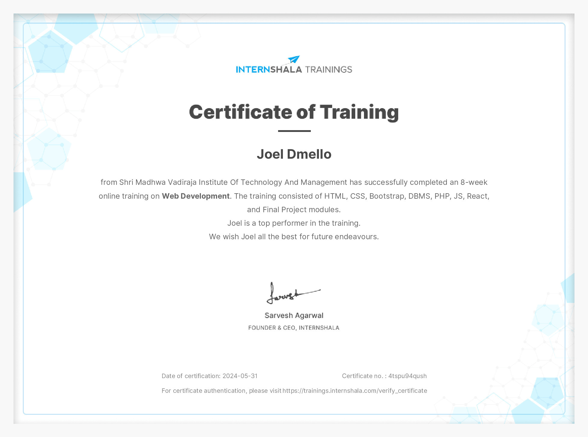 Certificate of completion