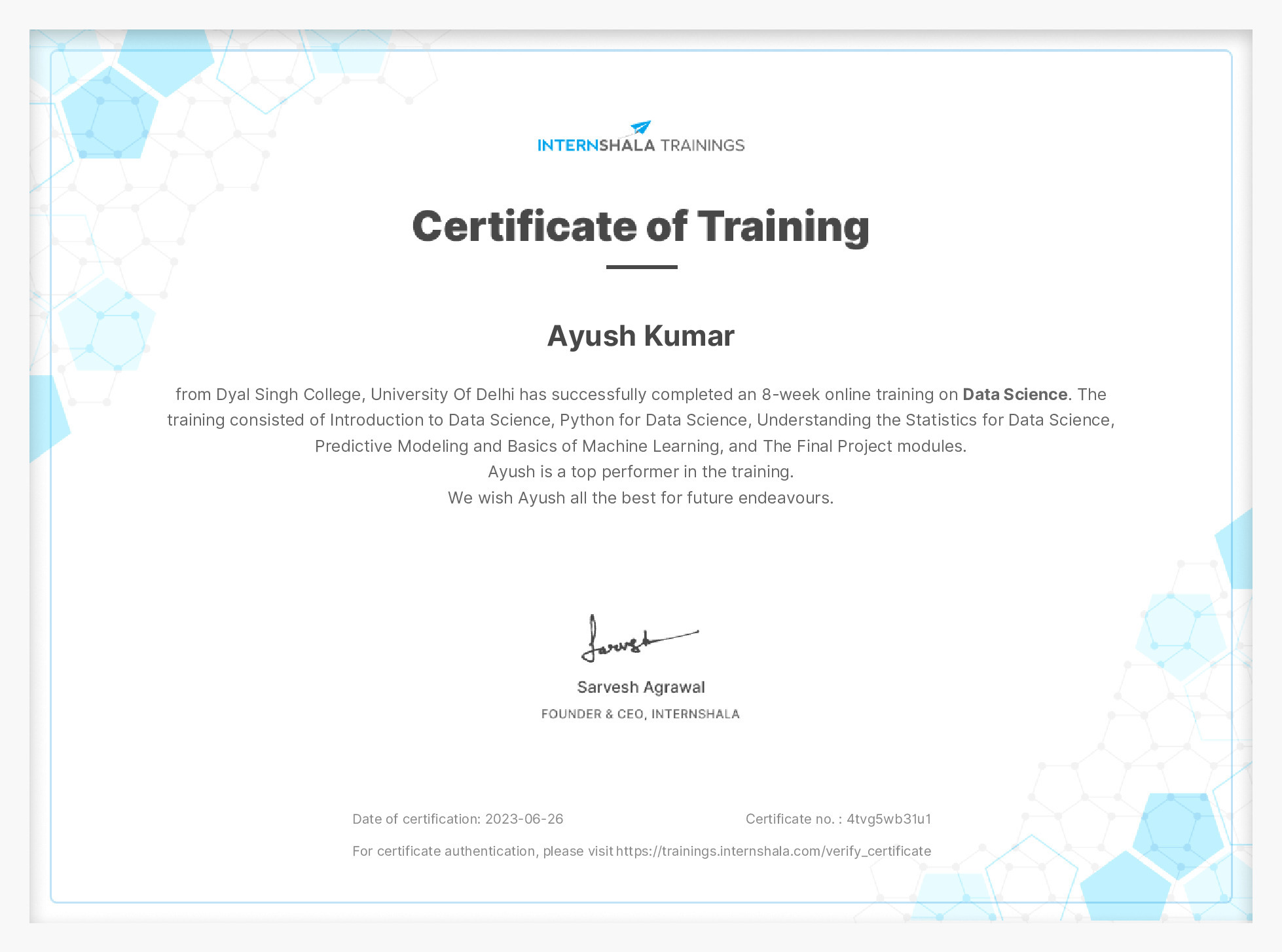 Certificate of completion