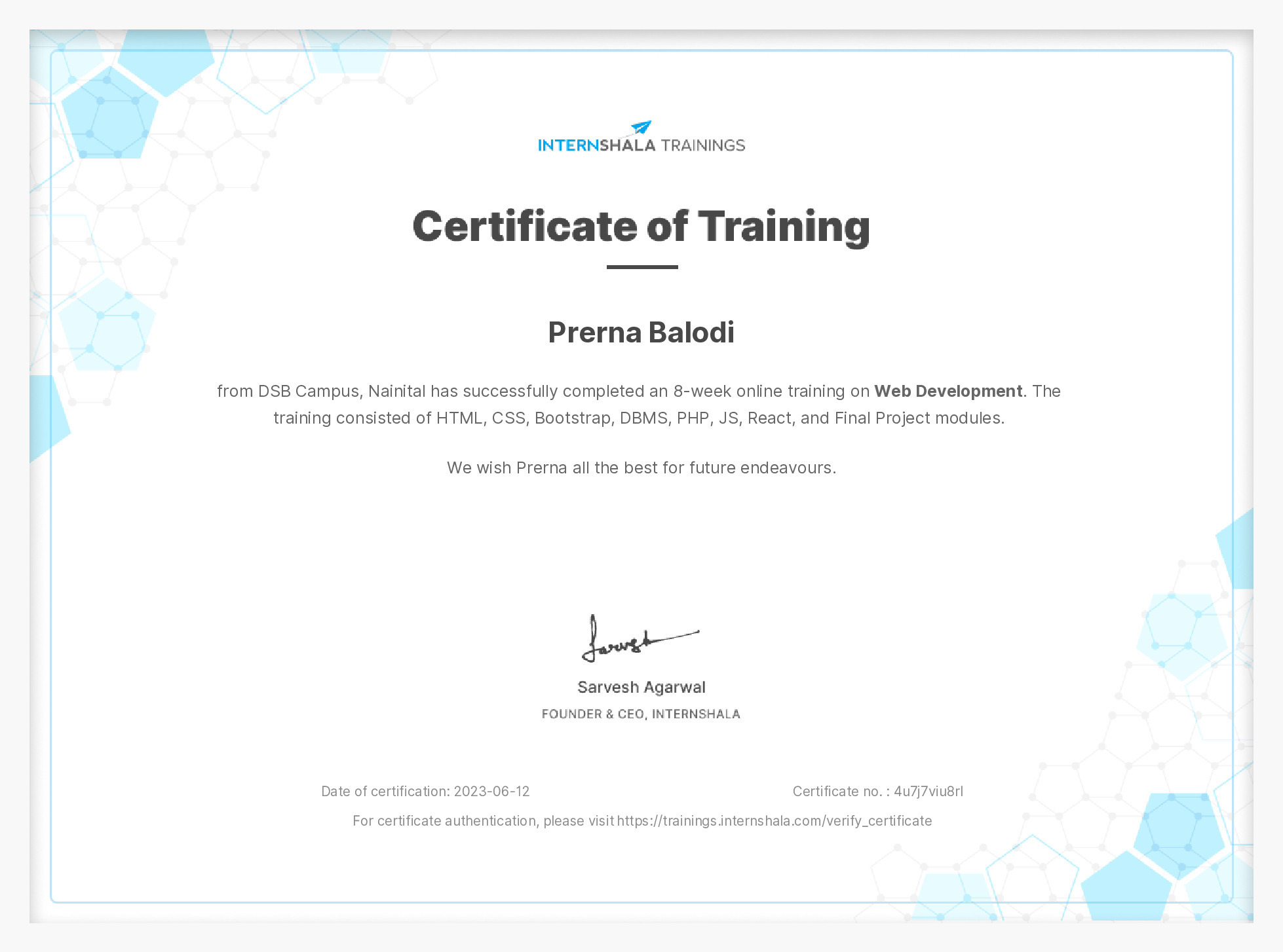 Certificate of completion