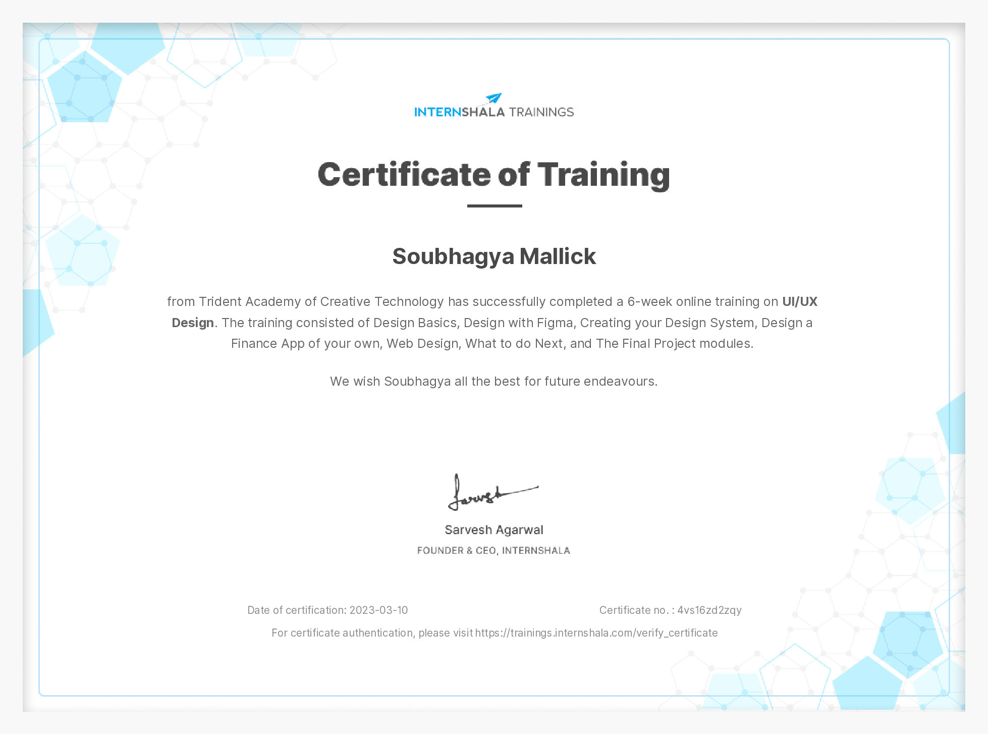 Certificate of completion