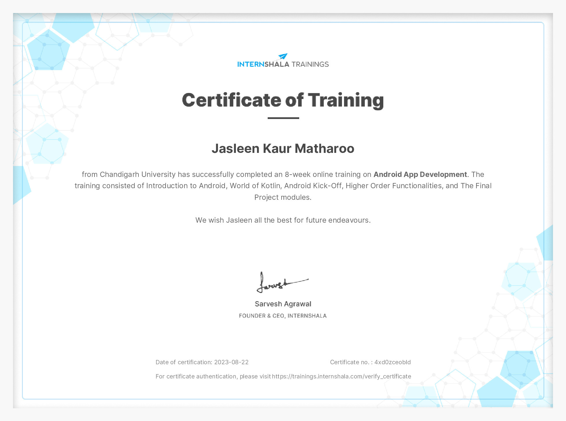 Certificate of completion