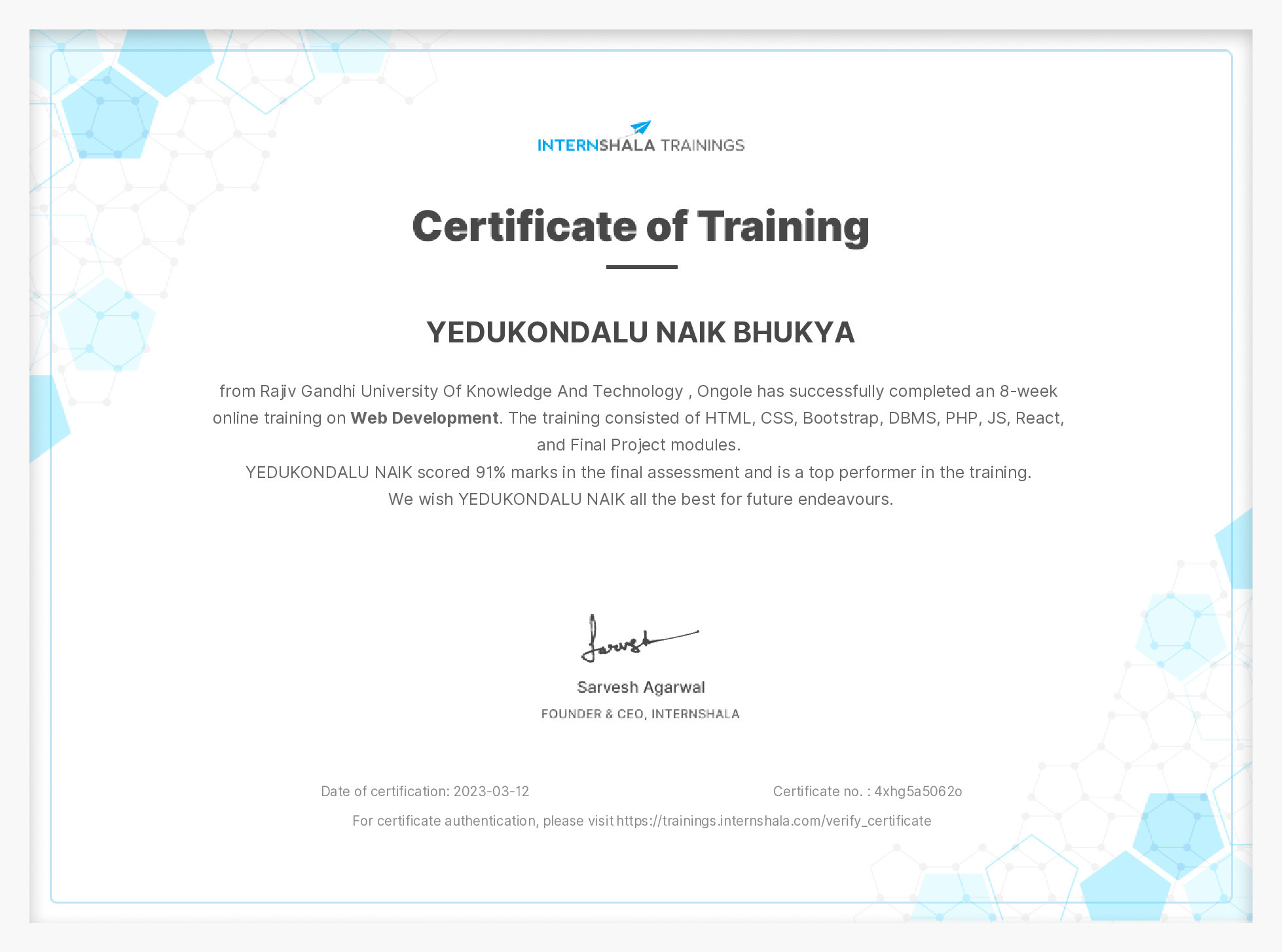 Certificate of completion