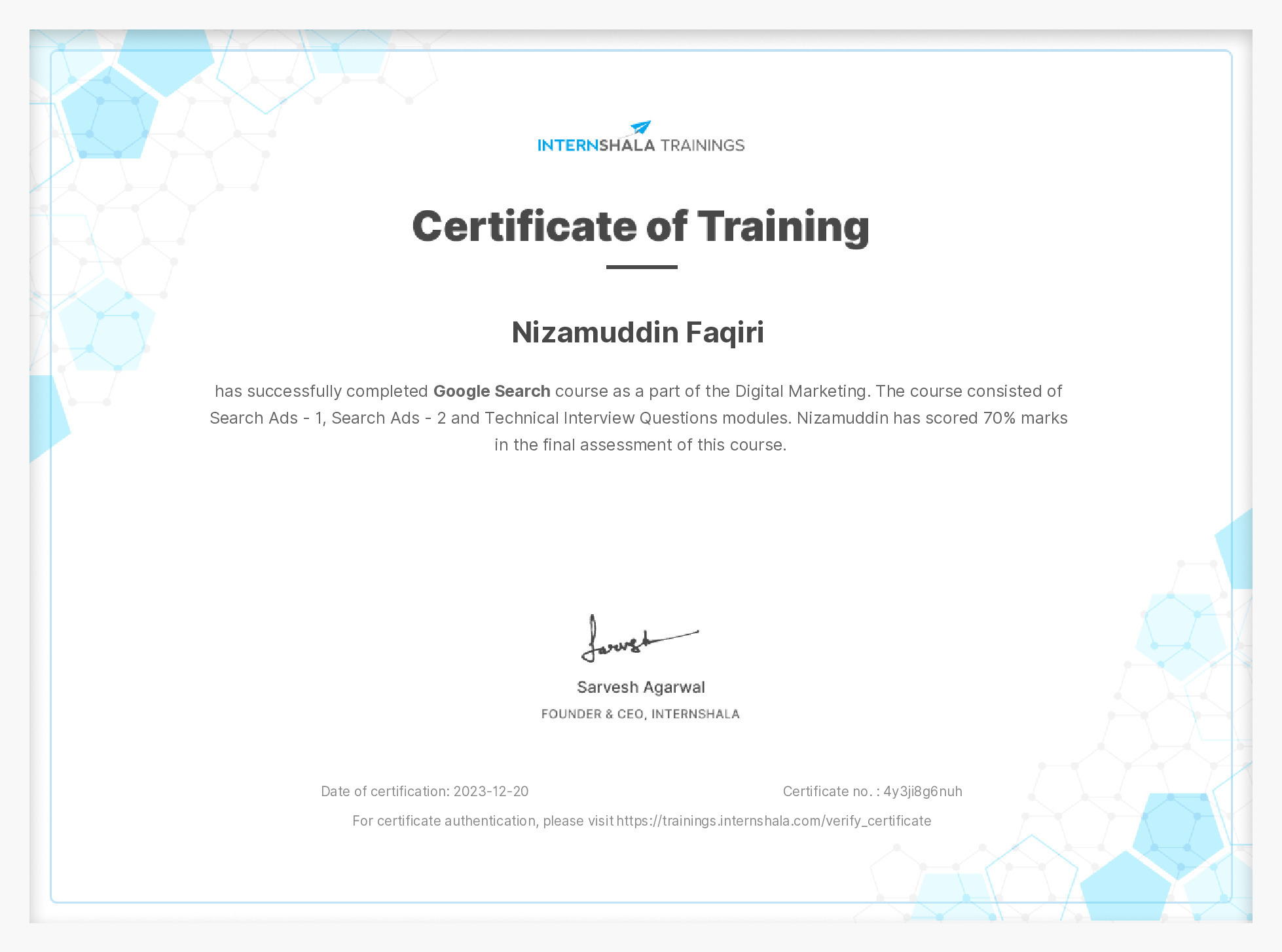 Certificate of completion