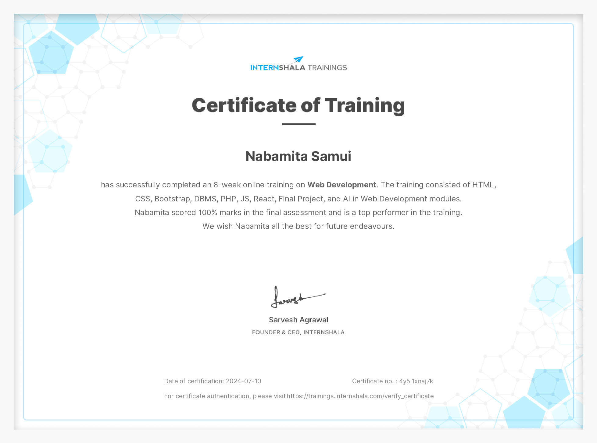 Certificate of completion