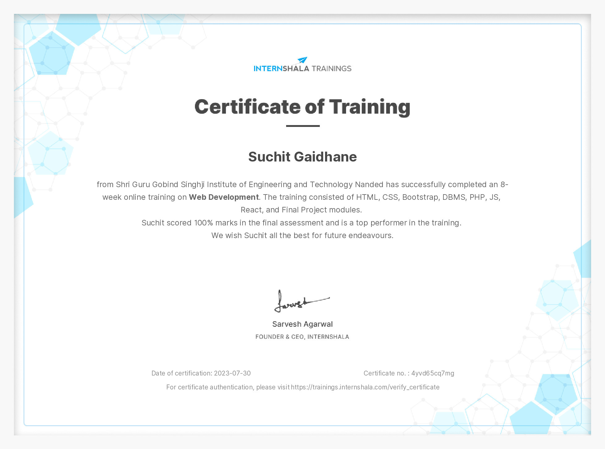 Certificate of completion