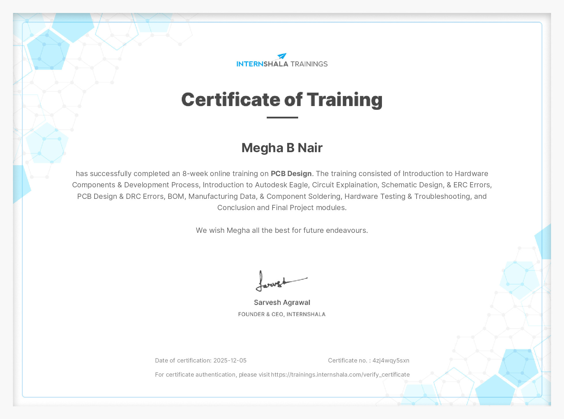 Certificate of completion