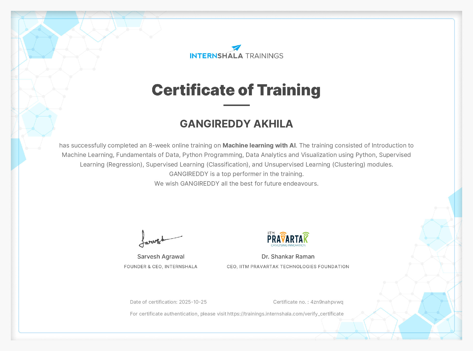 Certificate of completion
