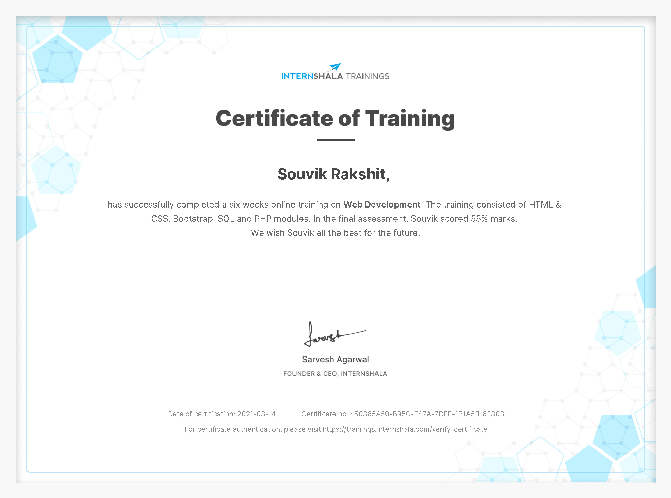 Certificate of completion
