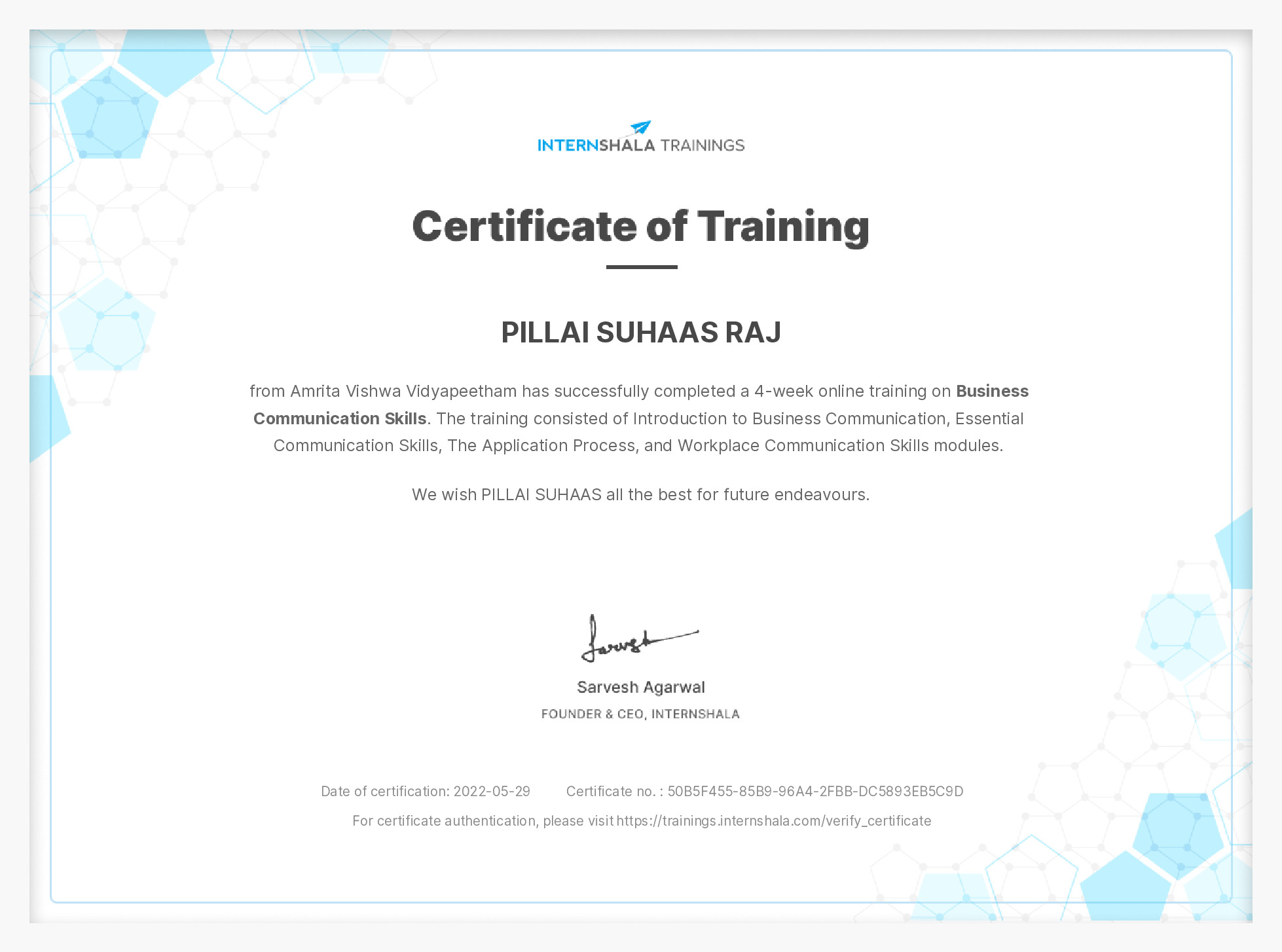 Certificate of completion