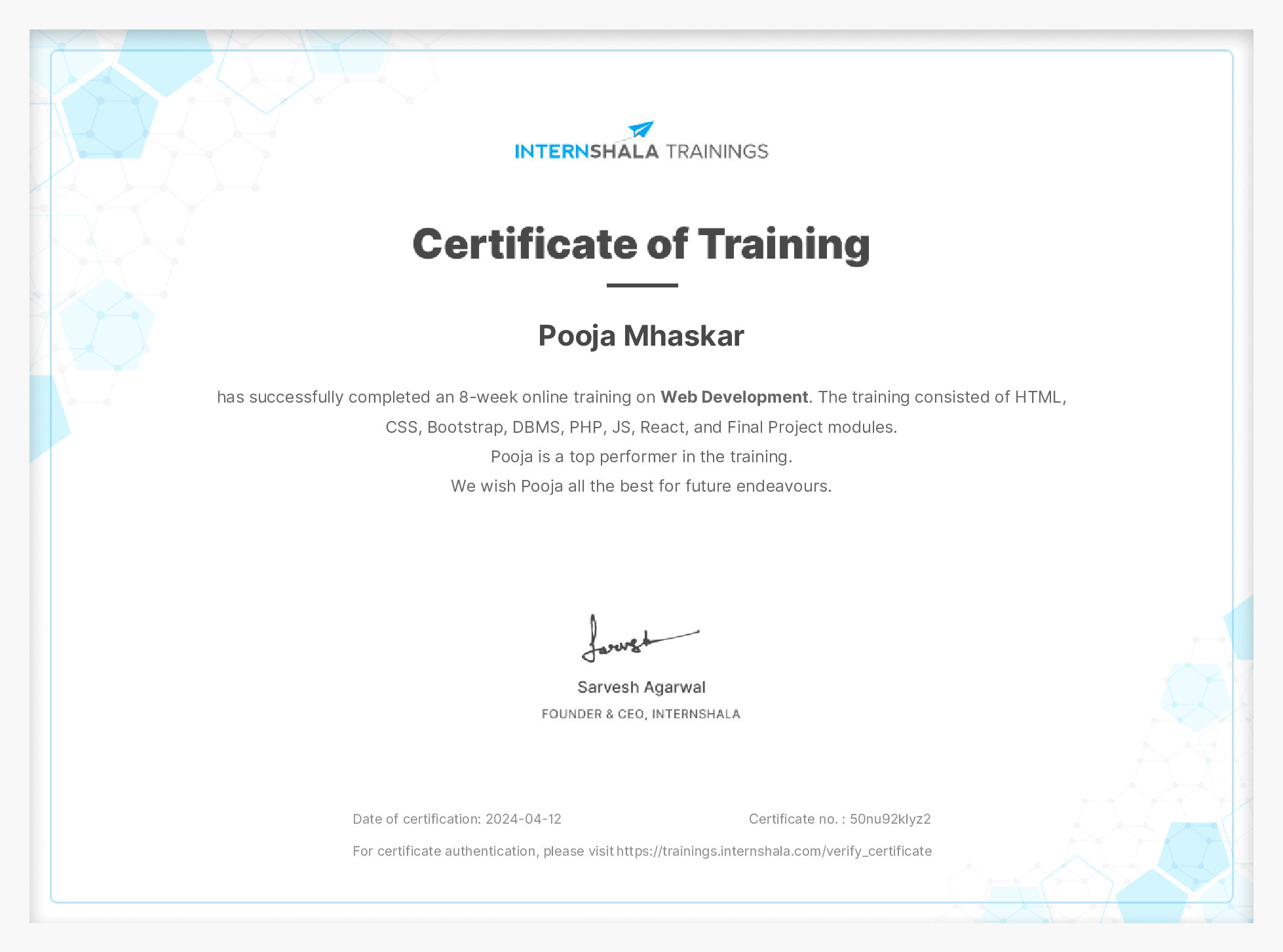 Certificate of completion