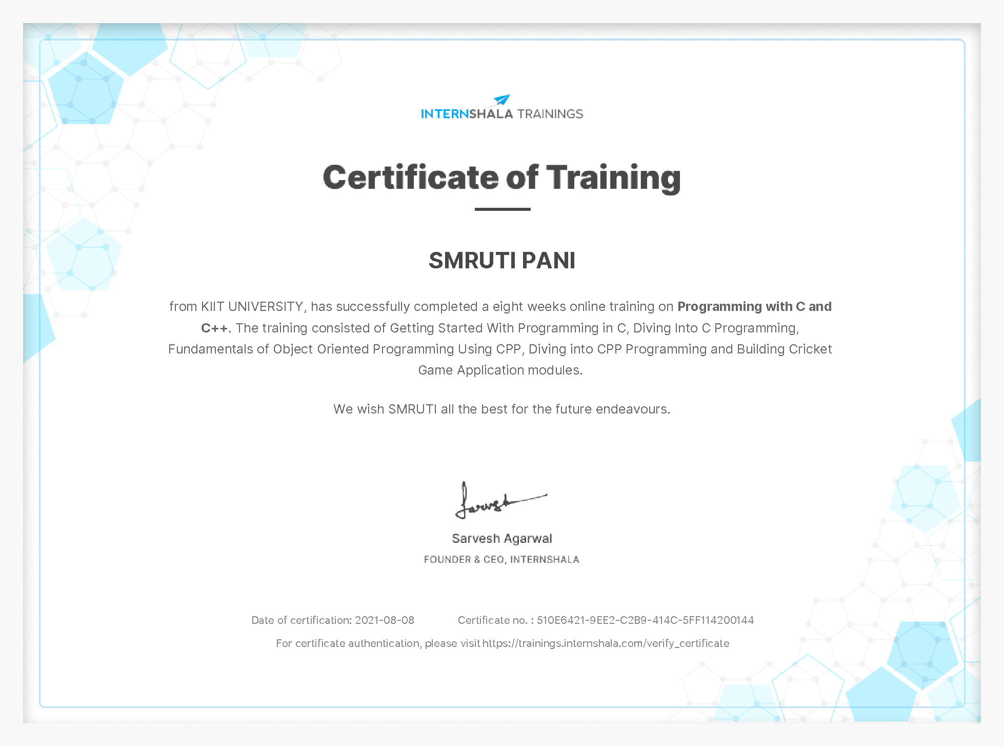 Certificate of completion