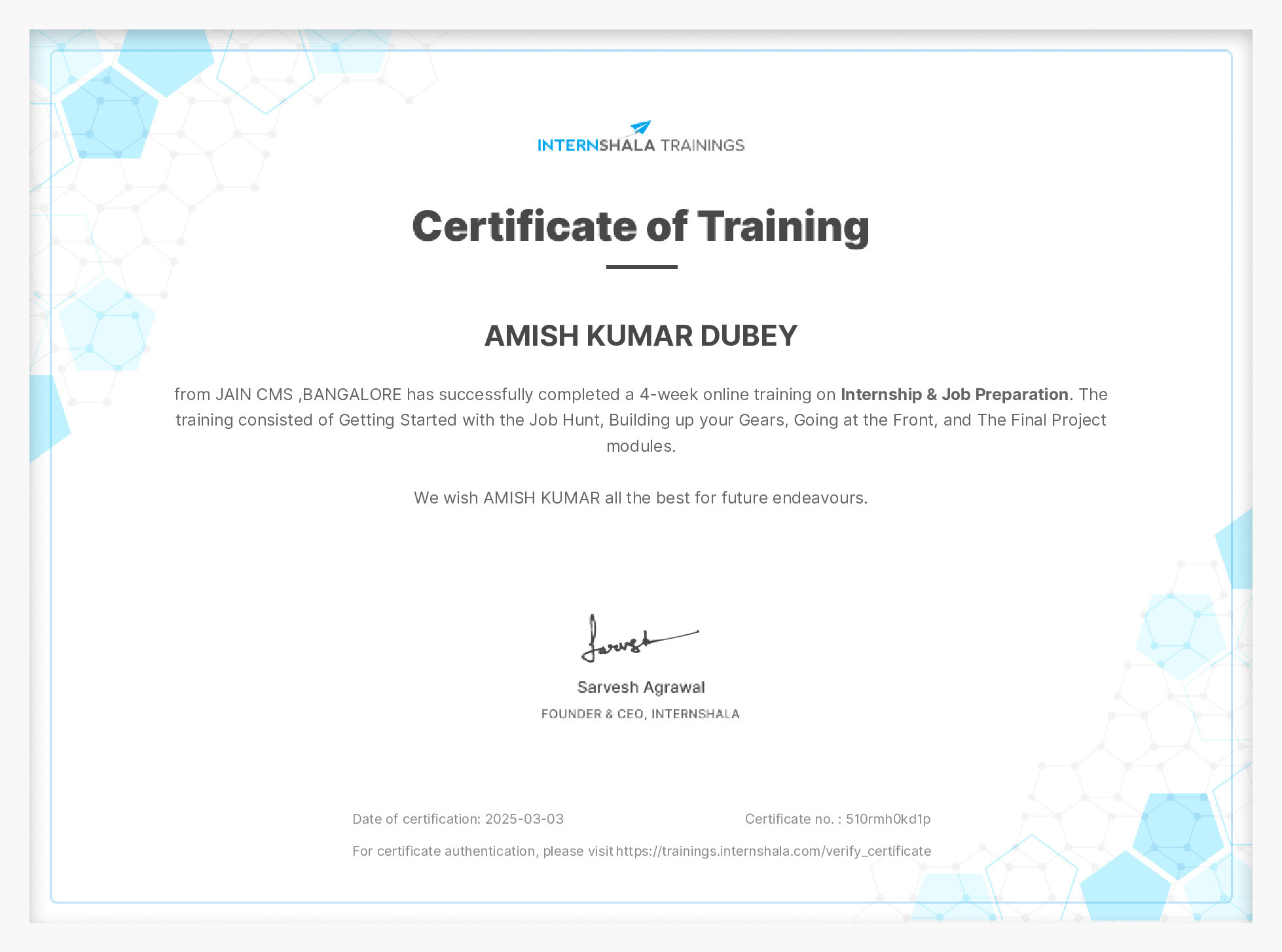 Certificate of completion