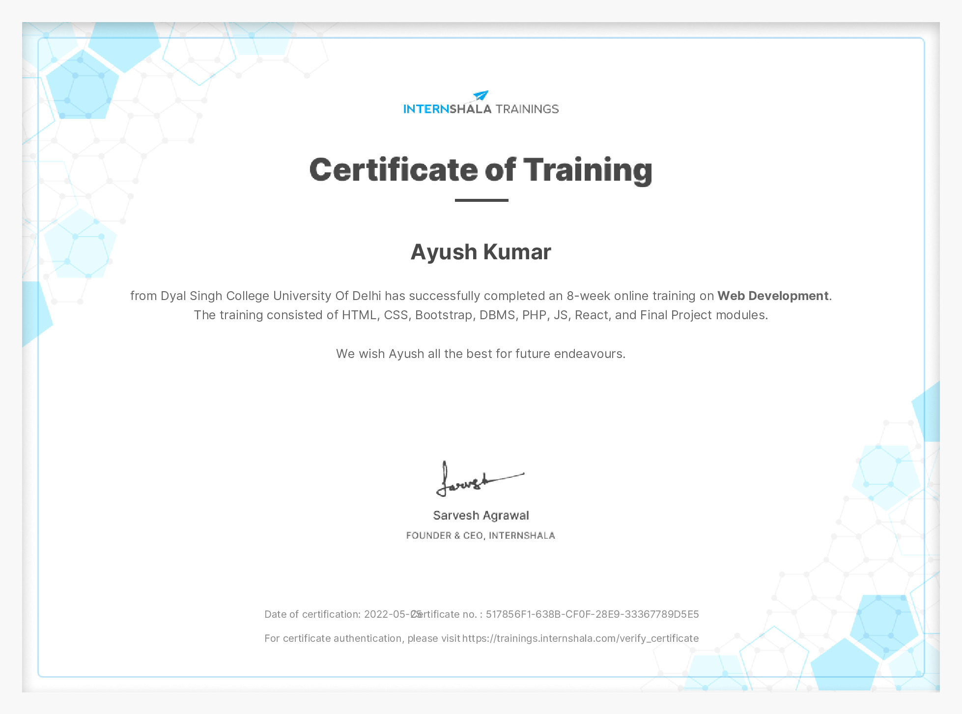 Certificate of completion