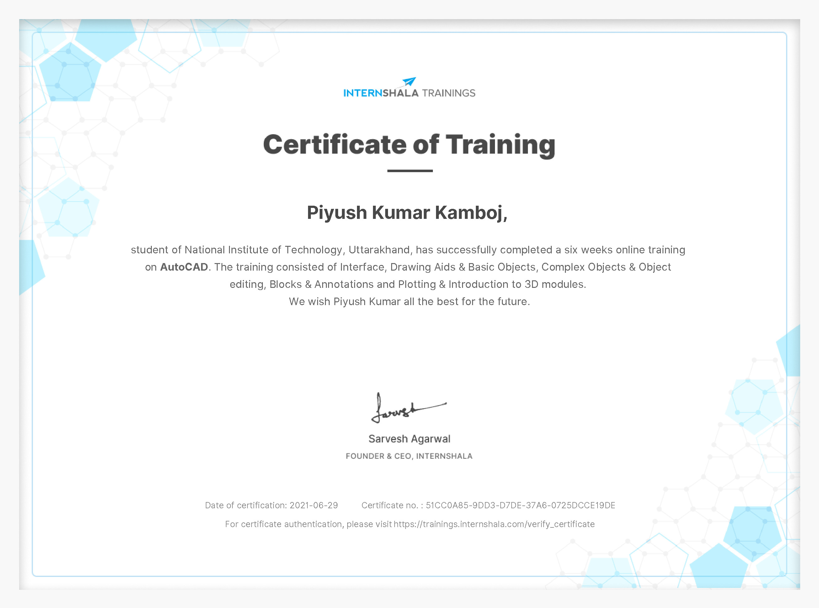 Certificate of completion
