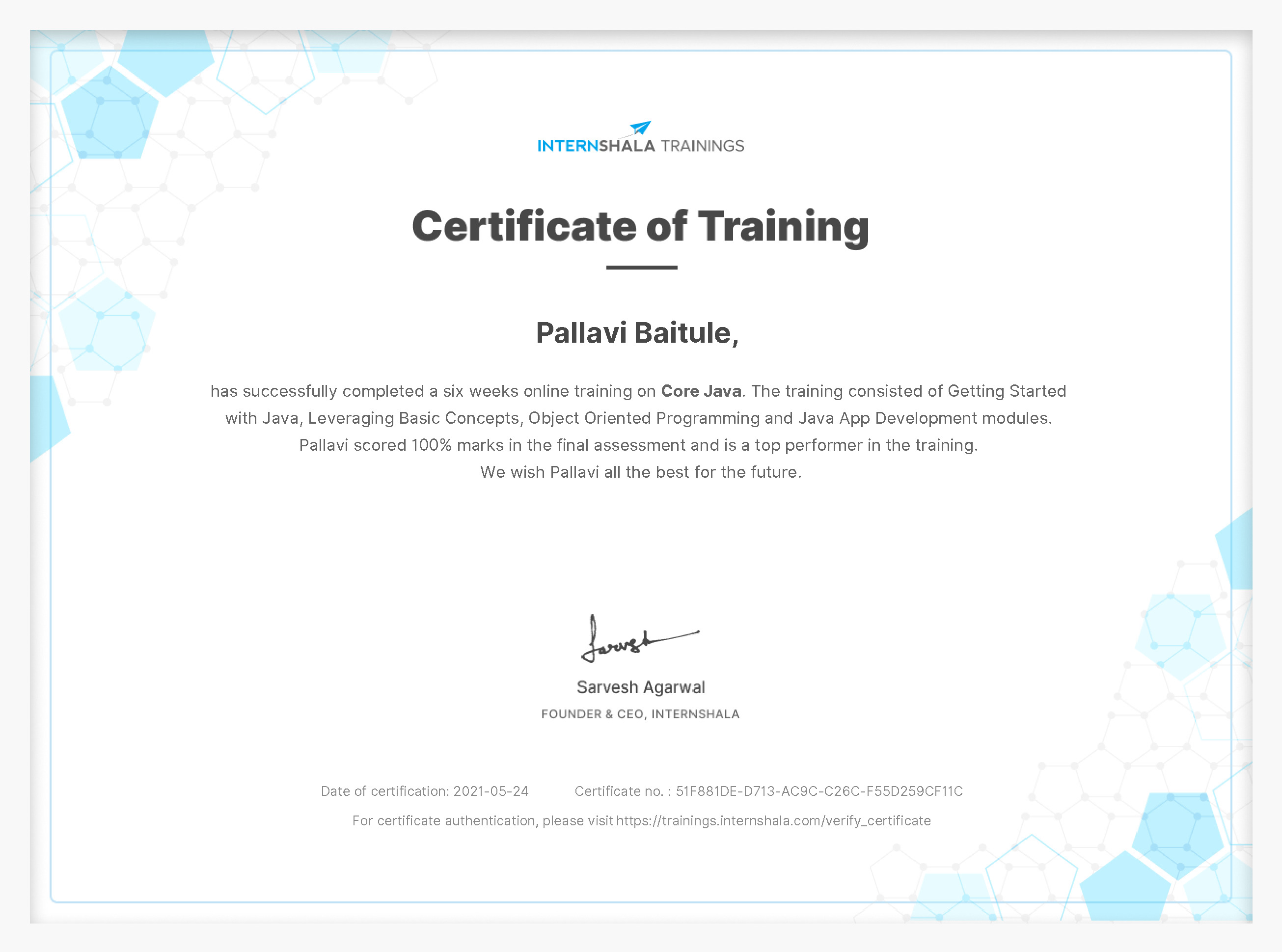 Certificate of completion