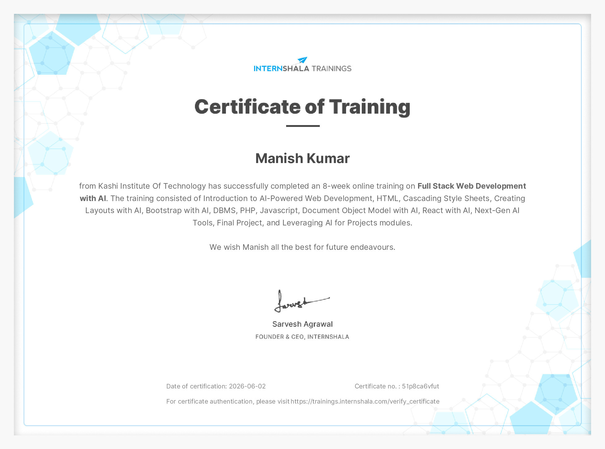 Certificate of completion