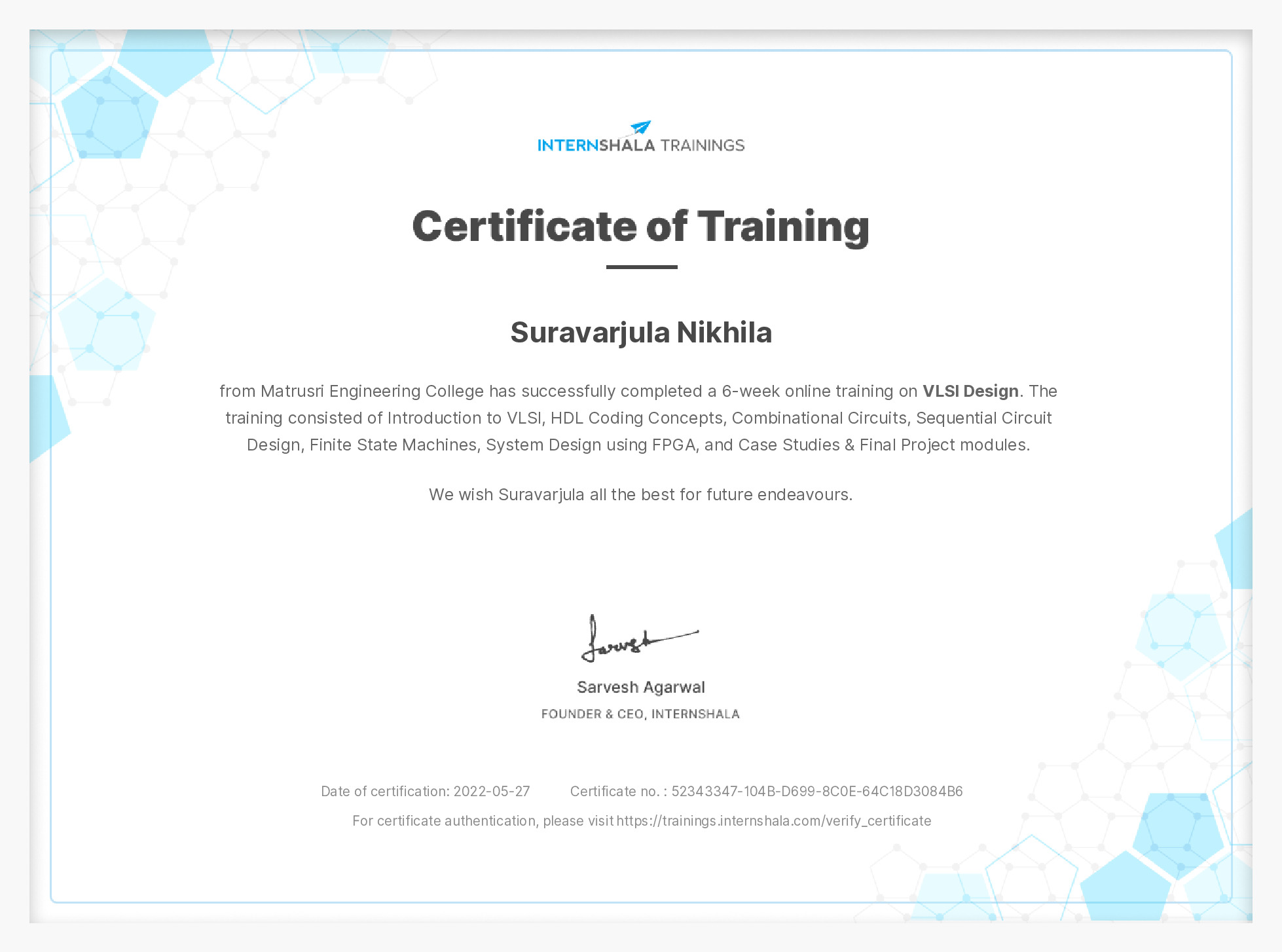 Certificate of completion