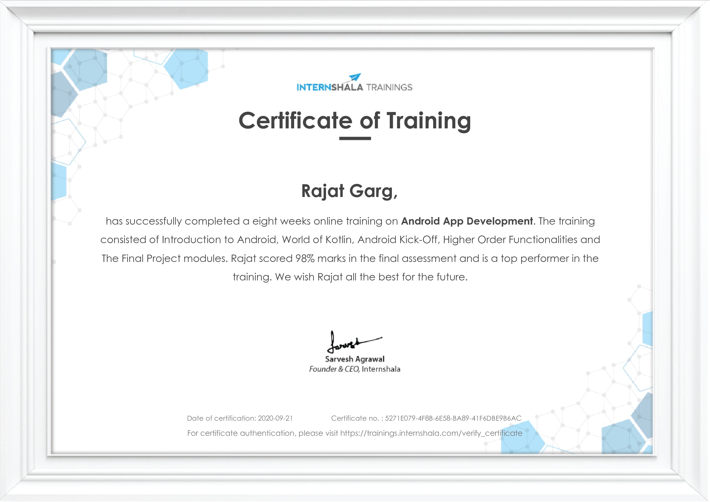 Certificate of completion