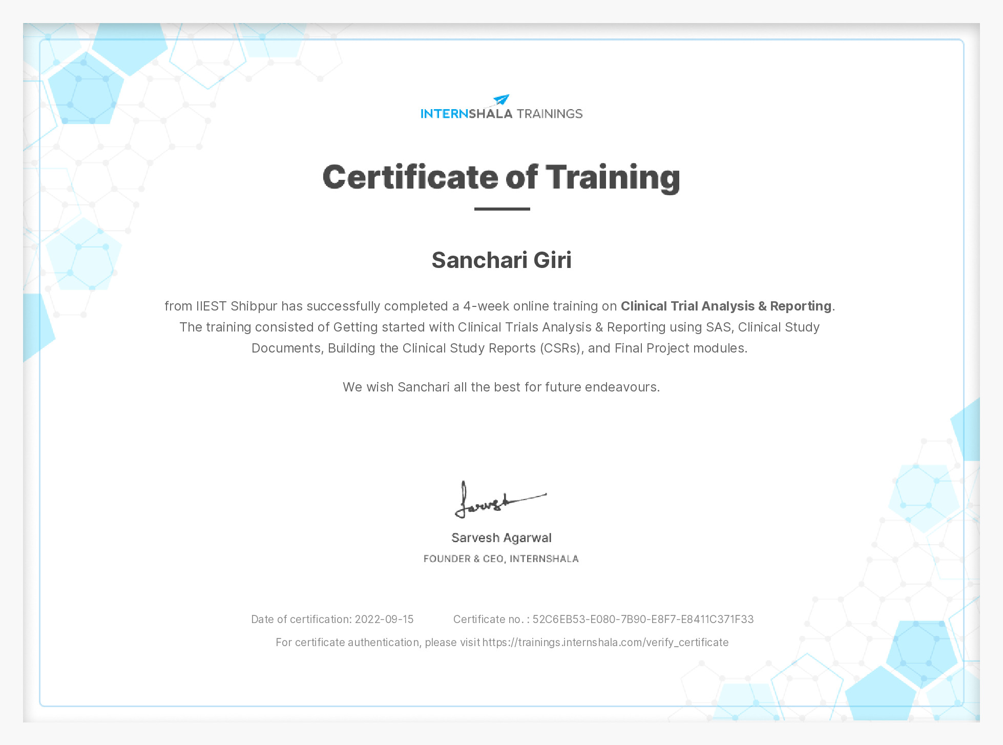 Certificate of completion
