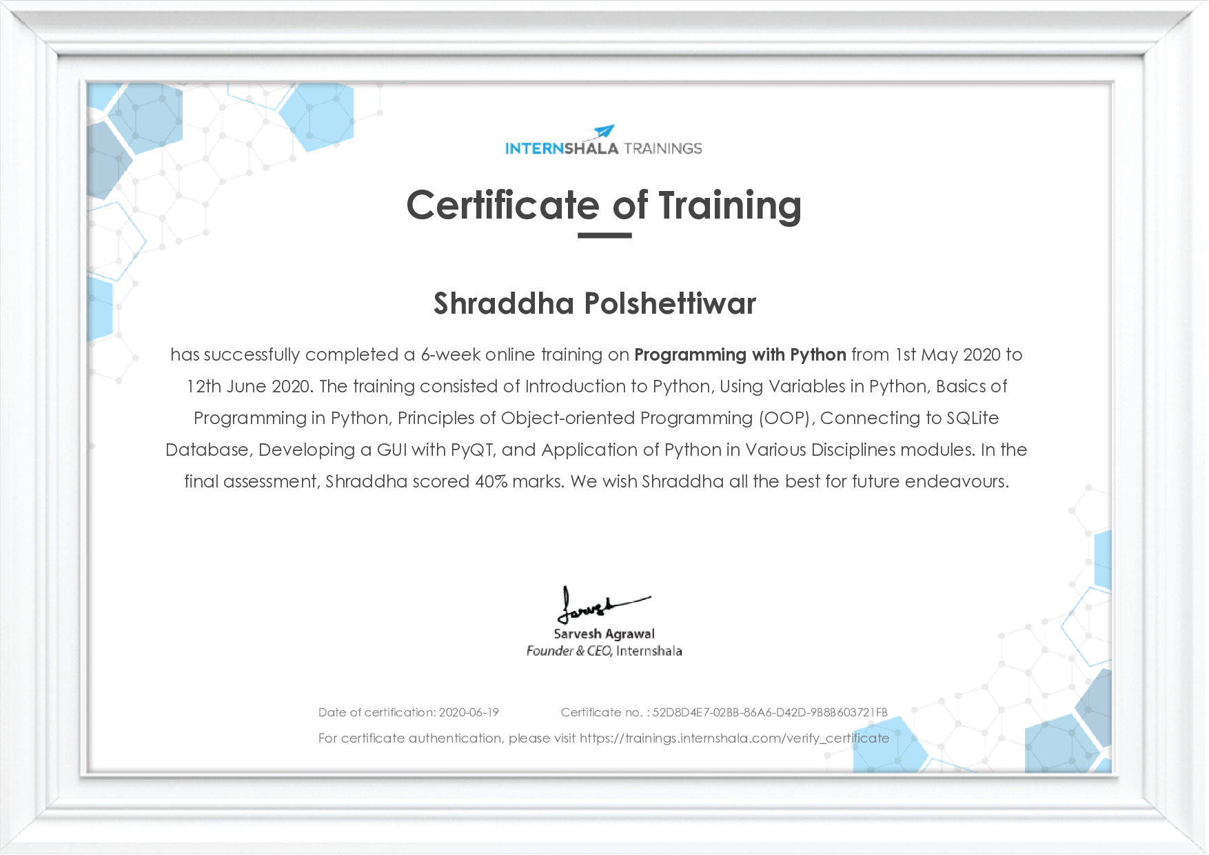 Certificate of completion