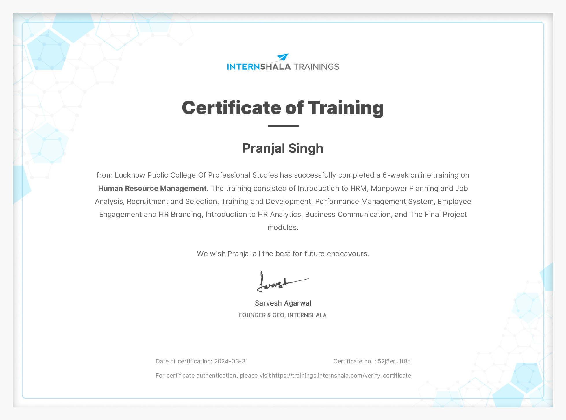 Certificate of completion