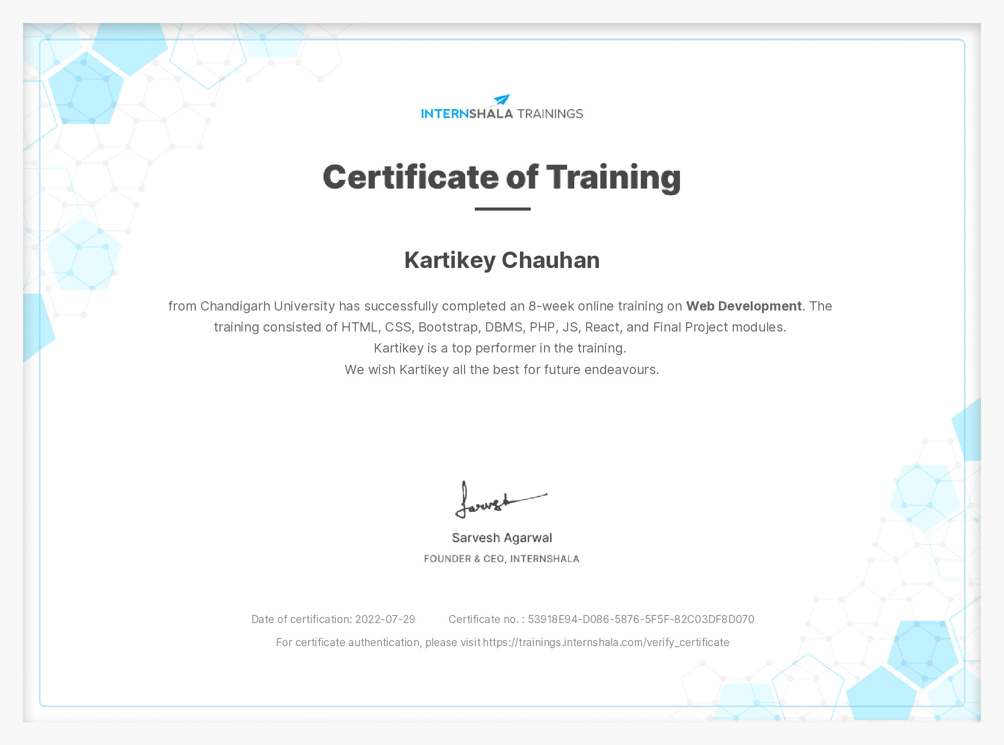 Certificate of completion