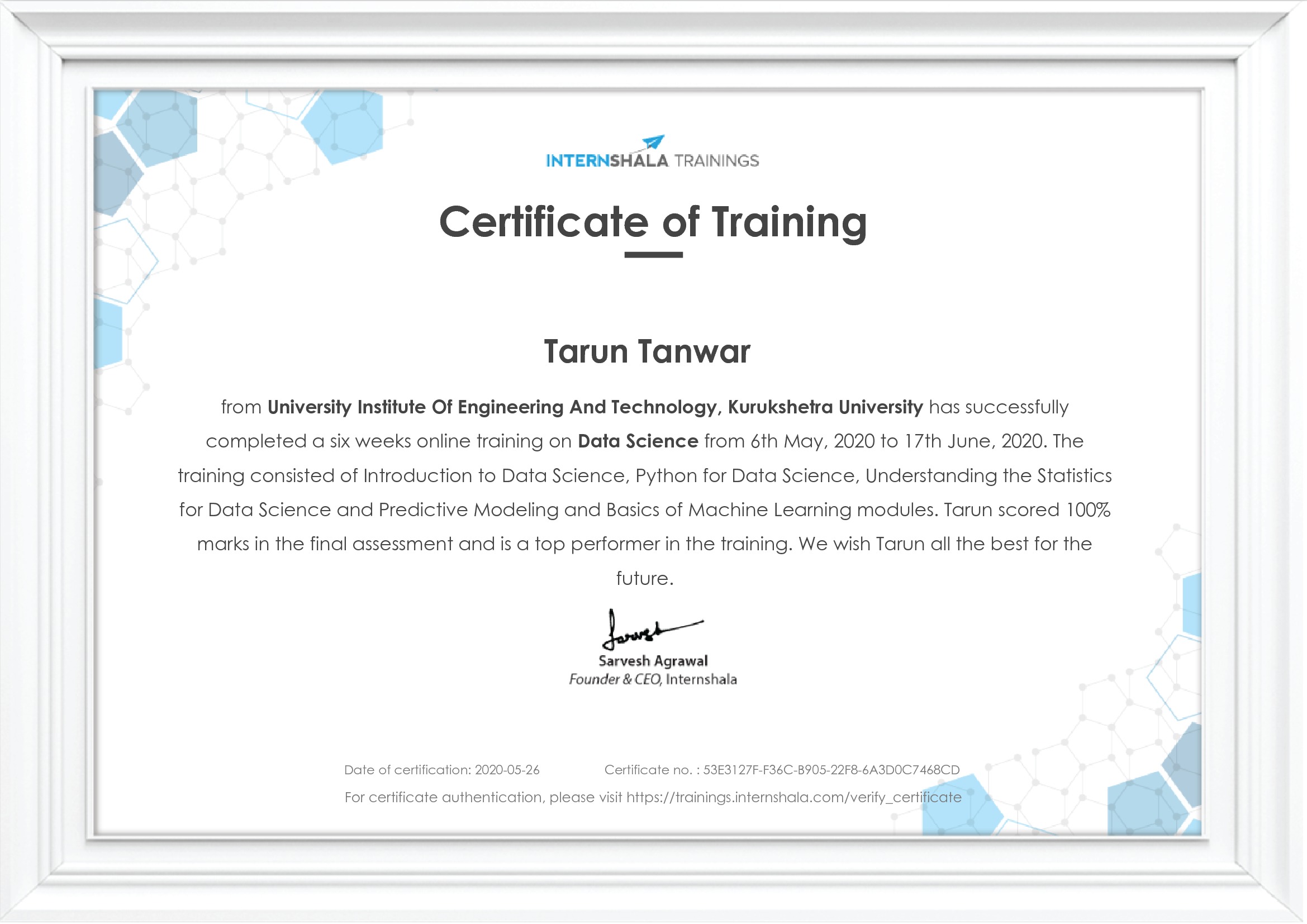 Certificate of completion