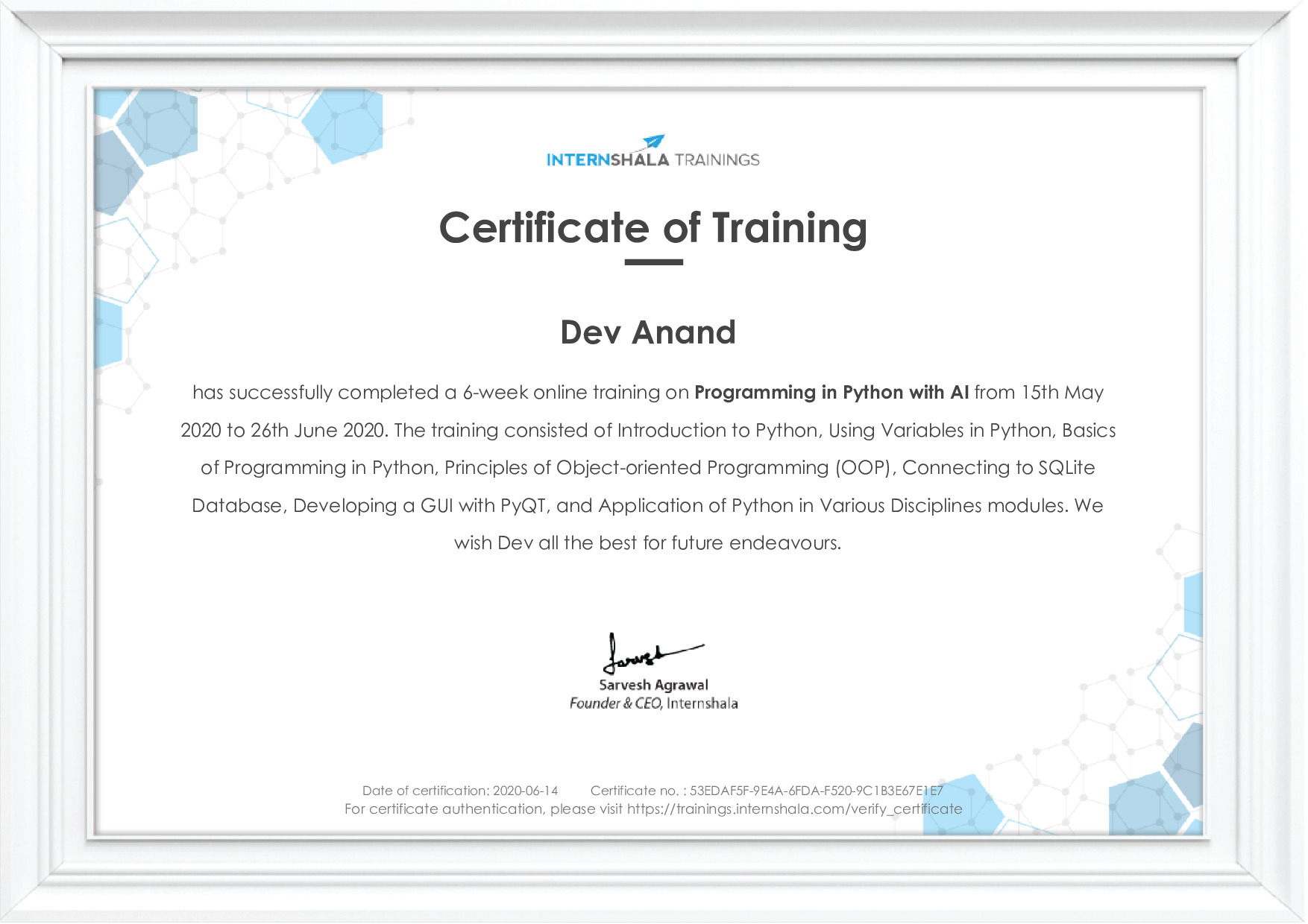 Certificate of completion