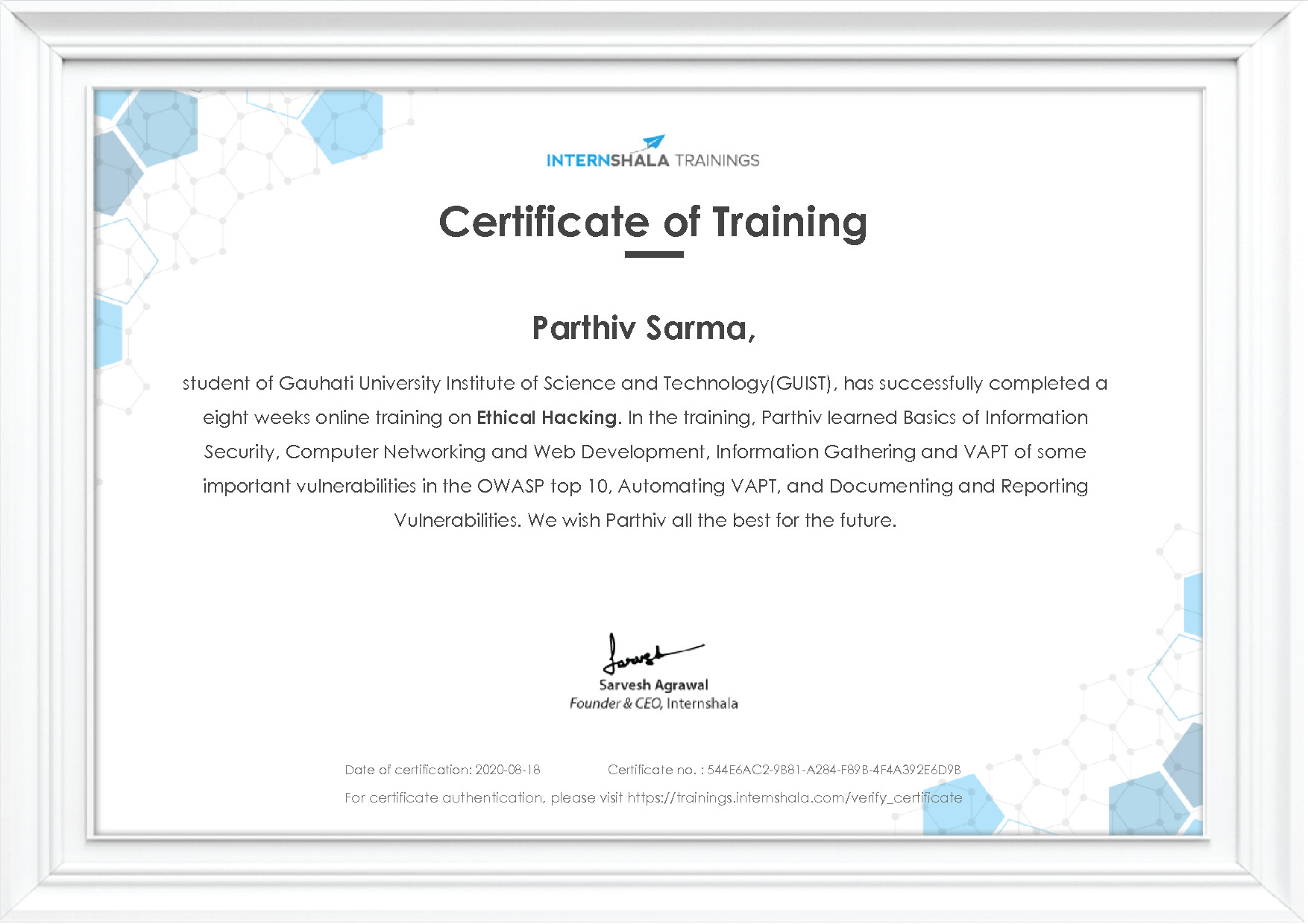 Certificate of completion