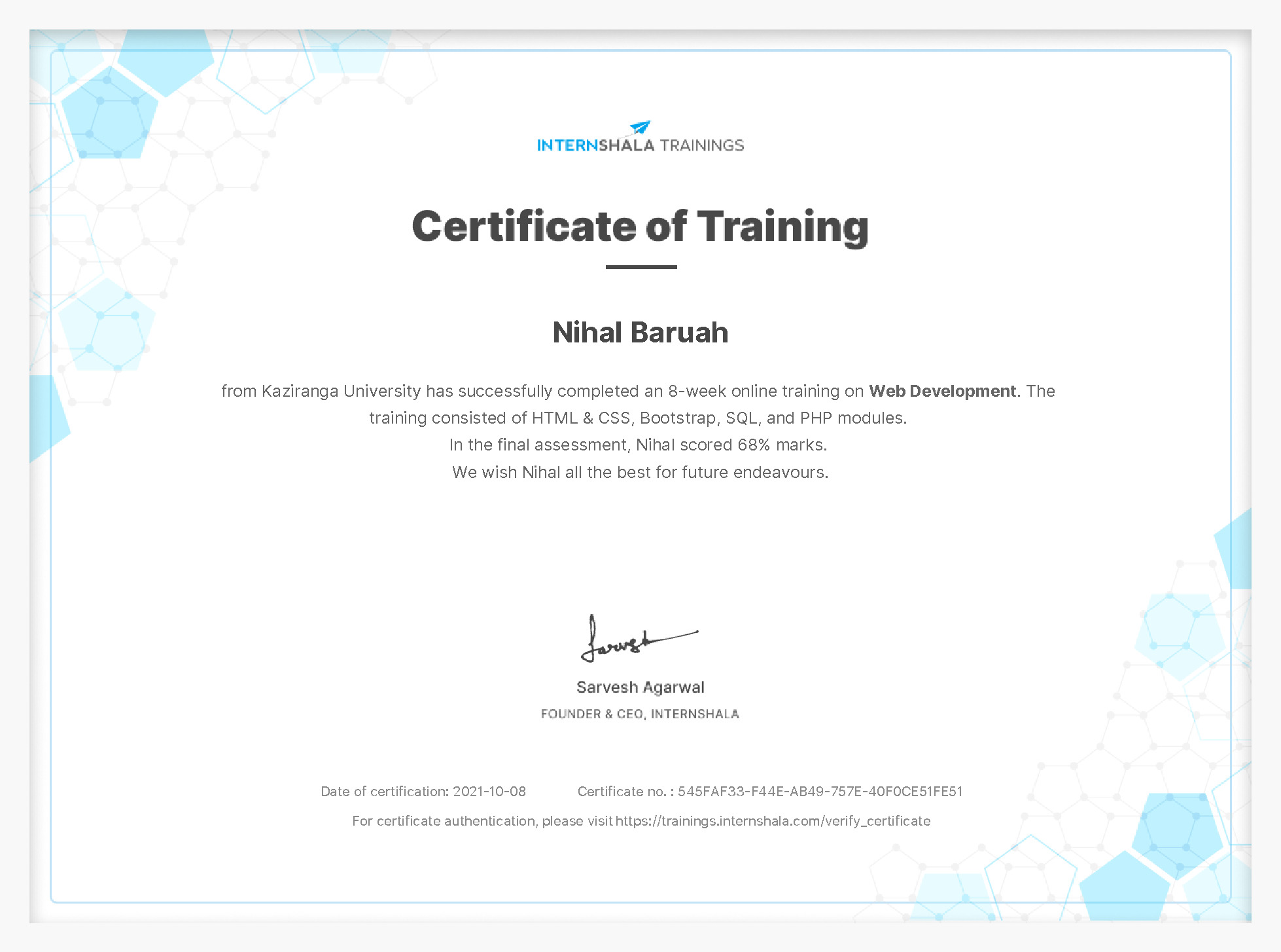 Certificate of completion