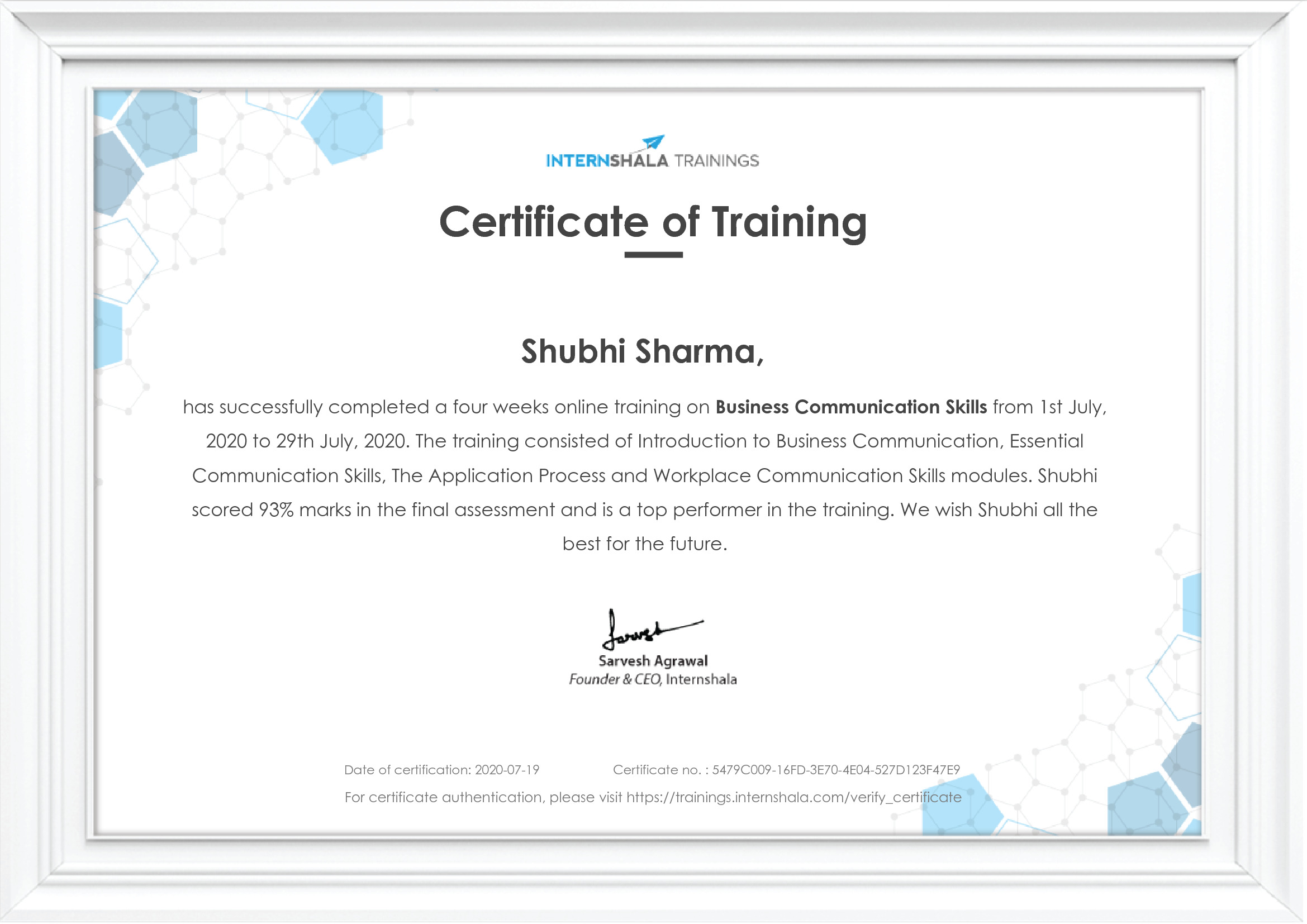 Certificate of completion