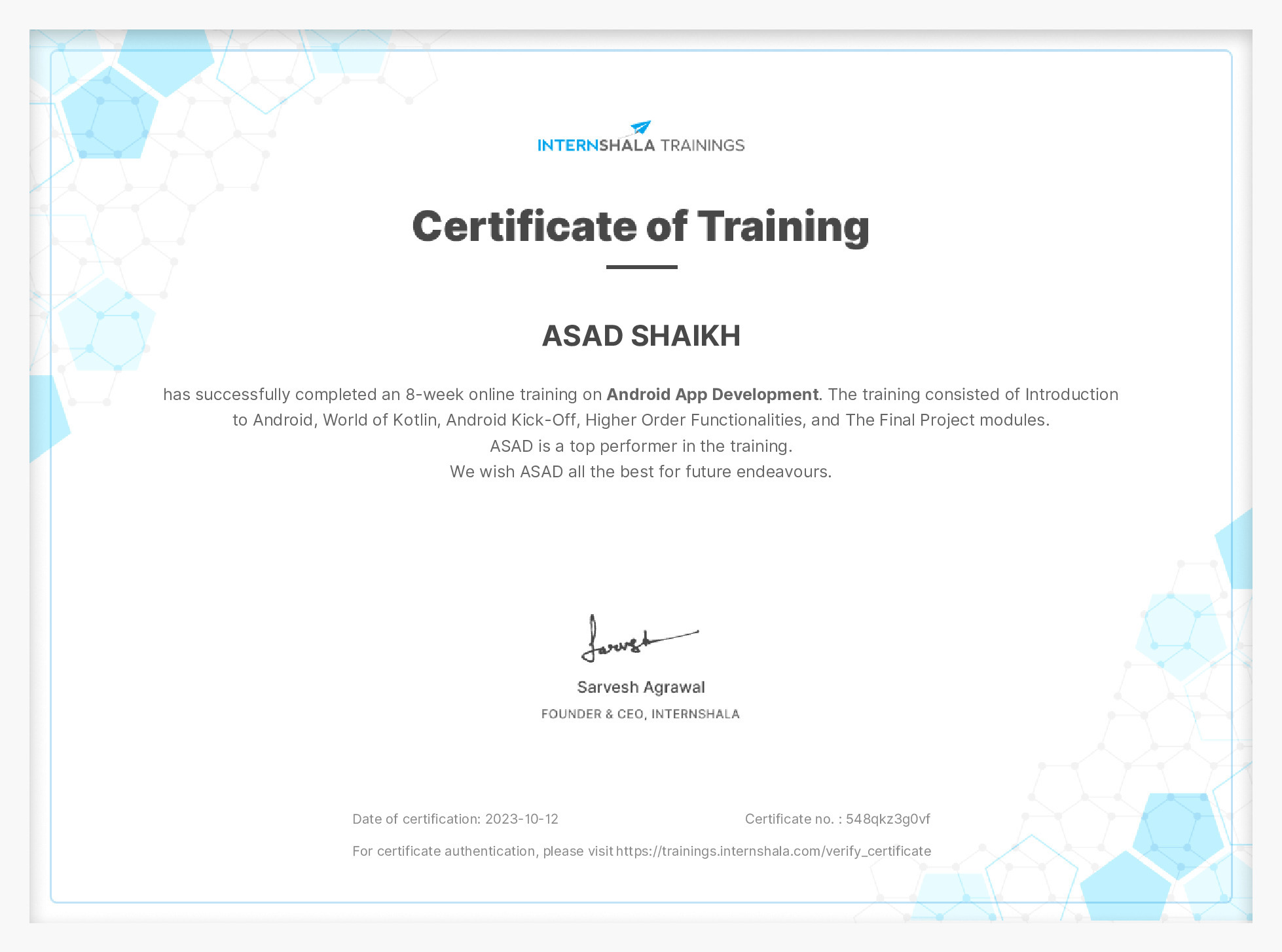 Certificate of completion