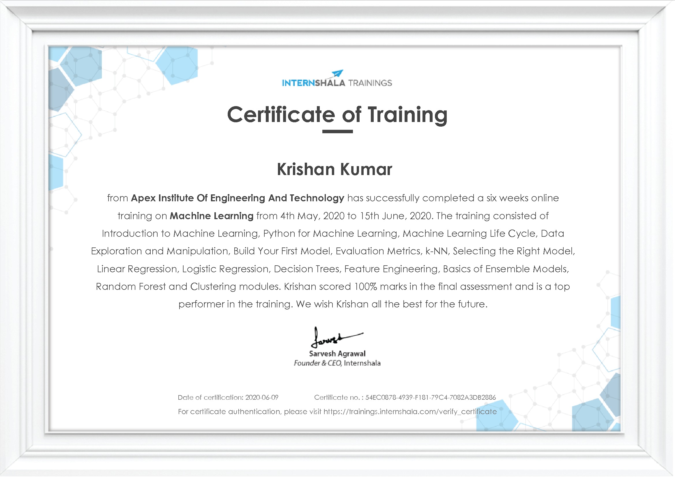 Certificate of completion