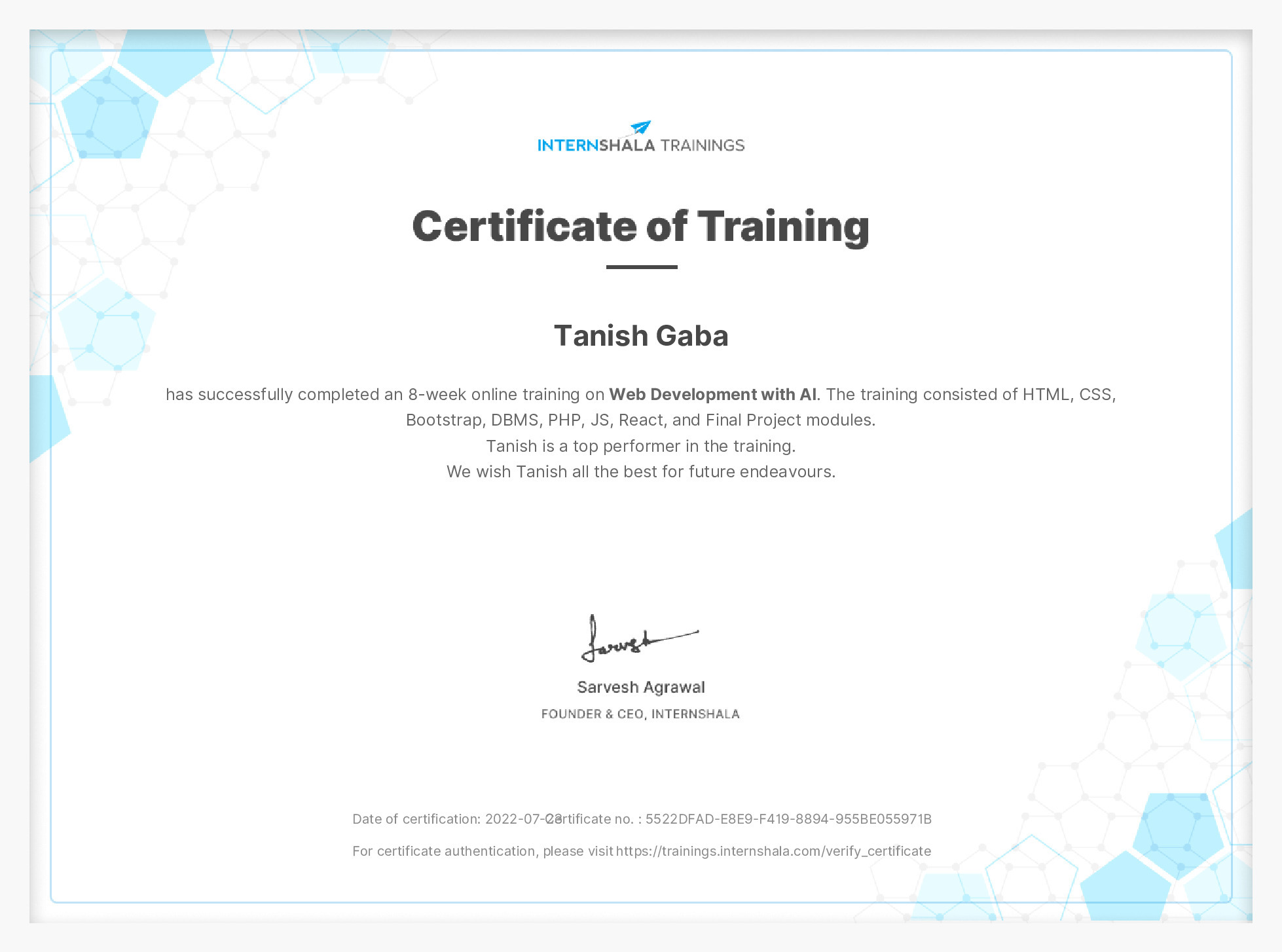 Certificate of completion