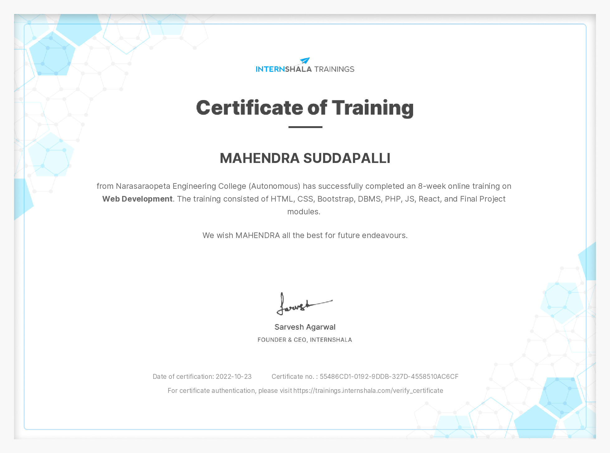 Certificate of completion