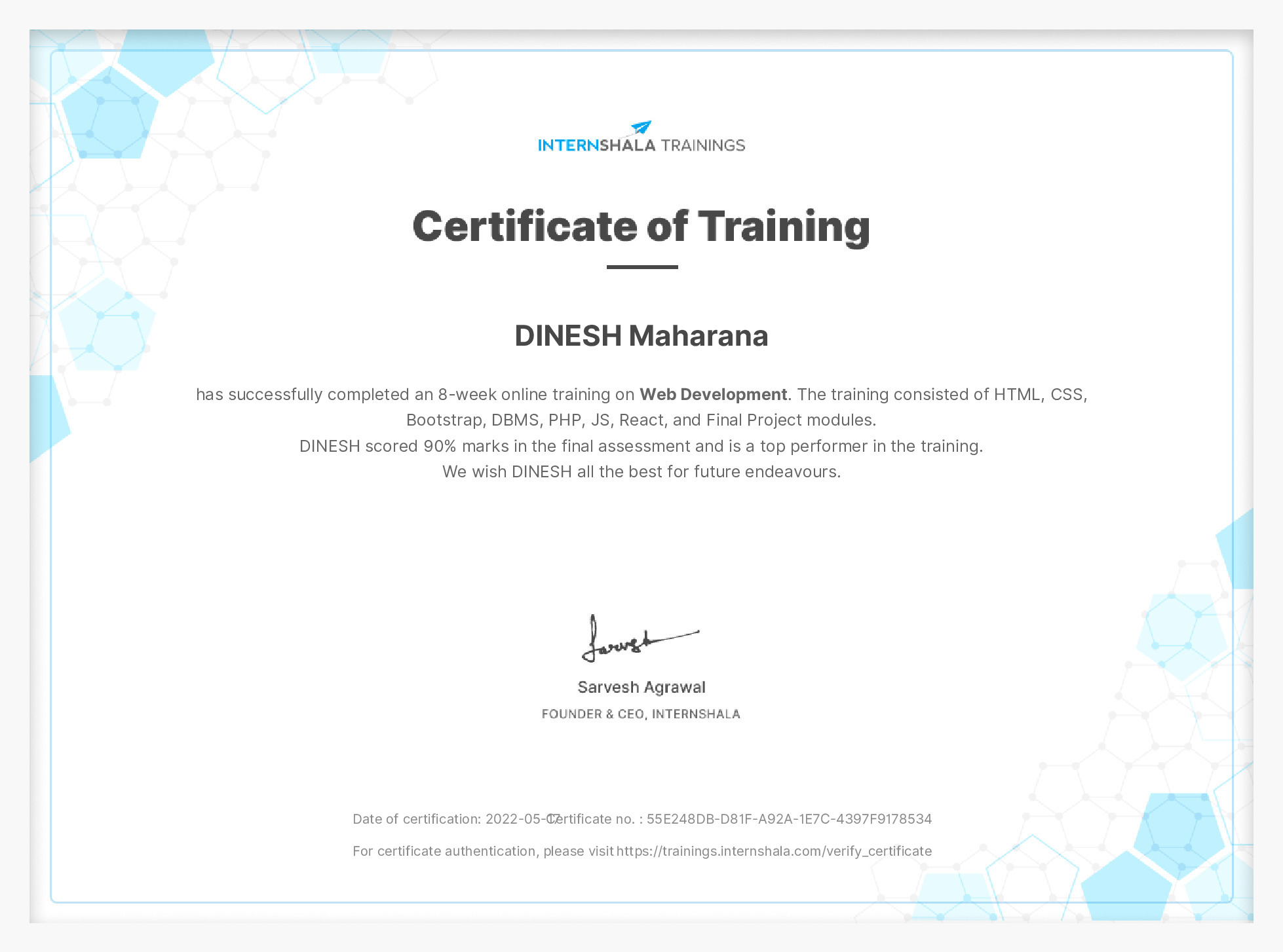 Certificate of completion