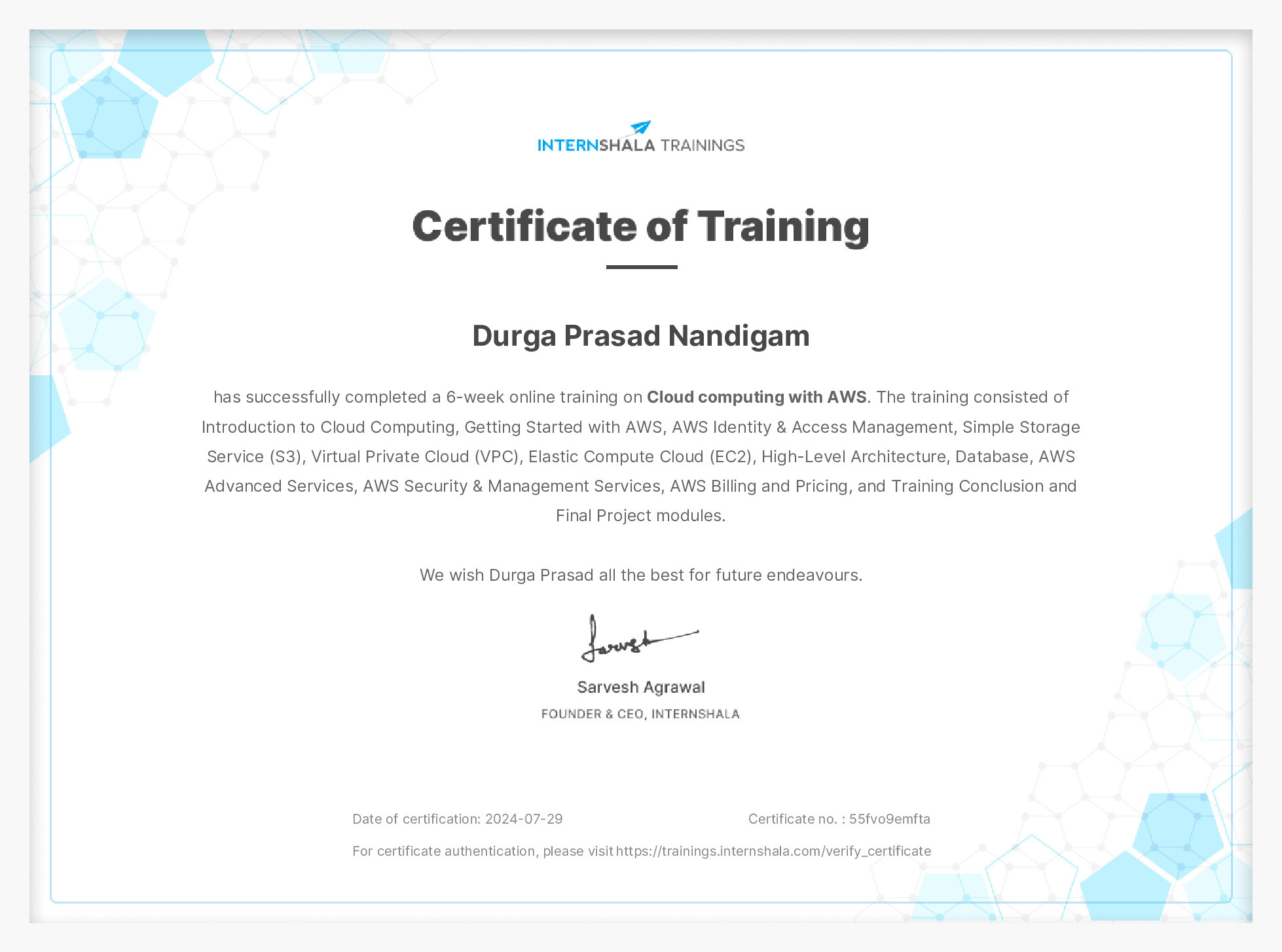 Certificate of completion