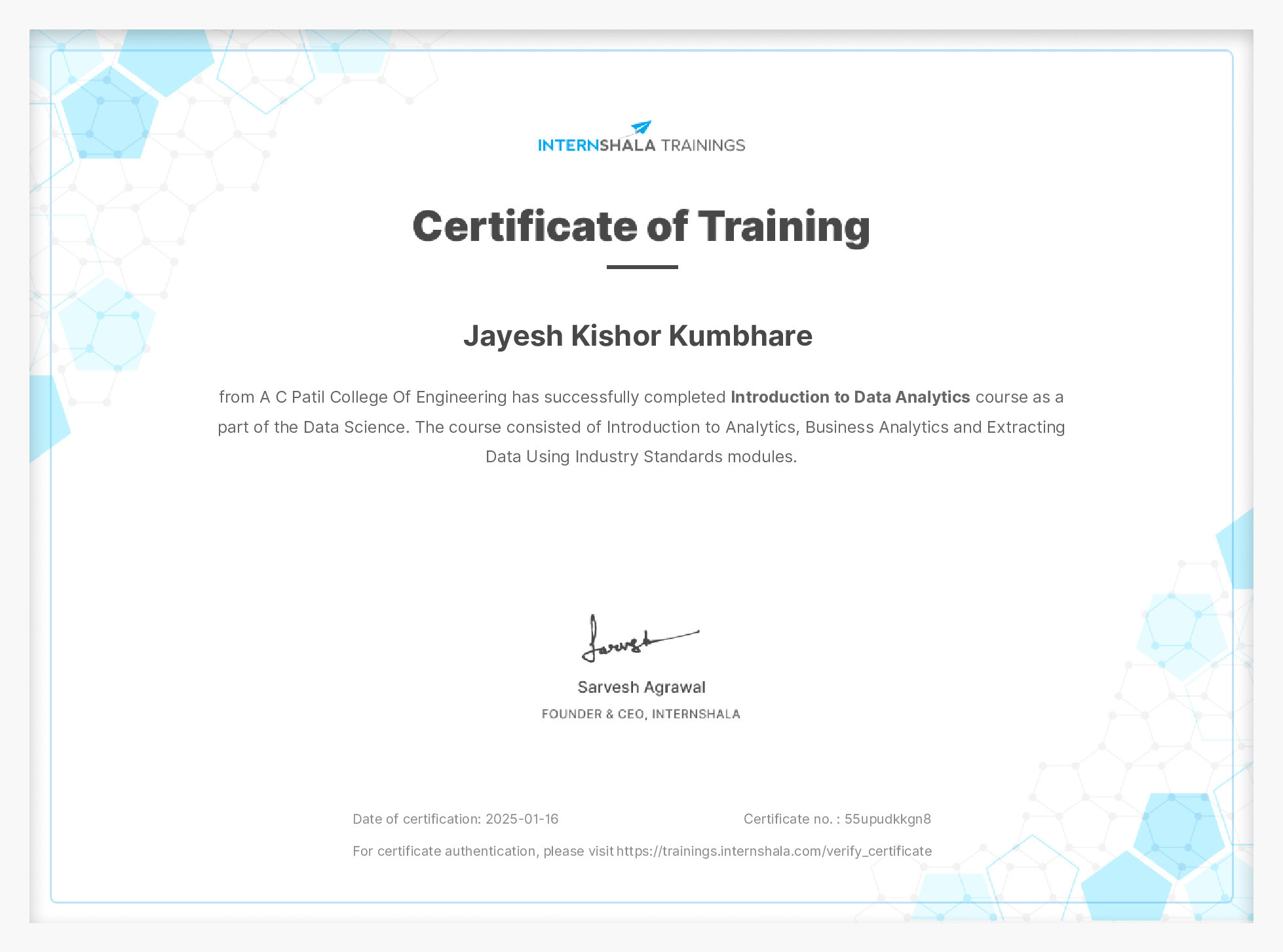 Certificate of completion