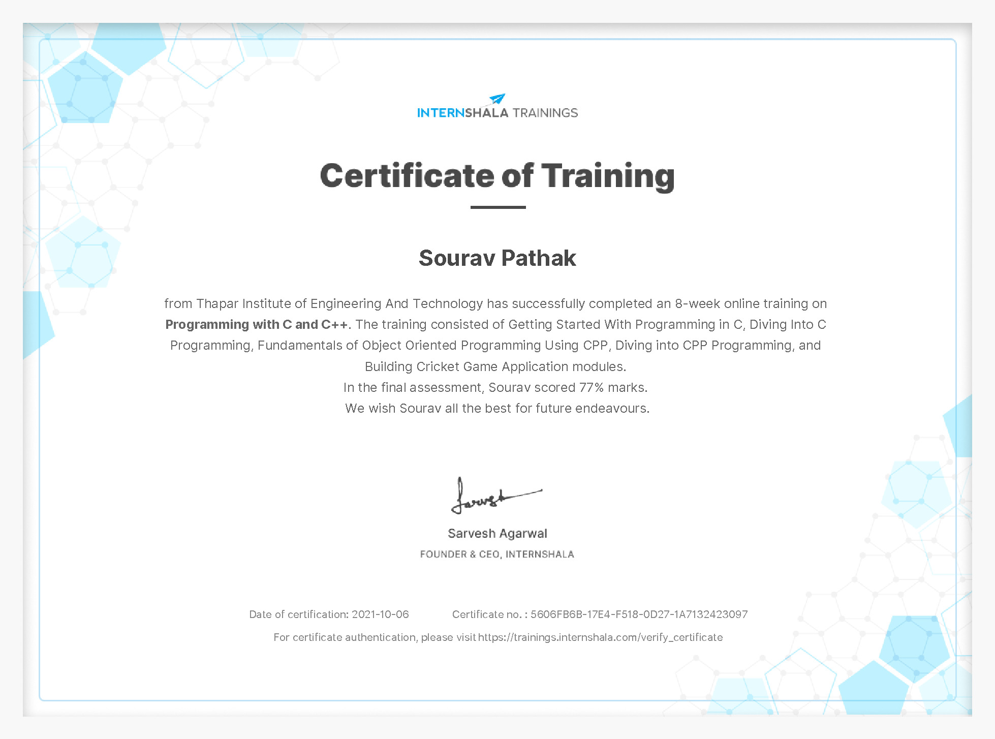 Certificate of completion