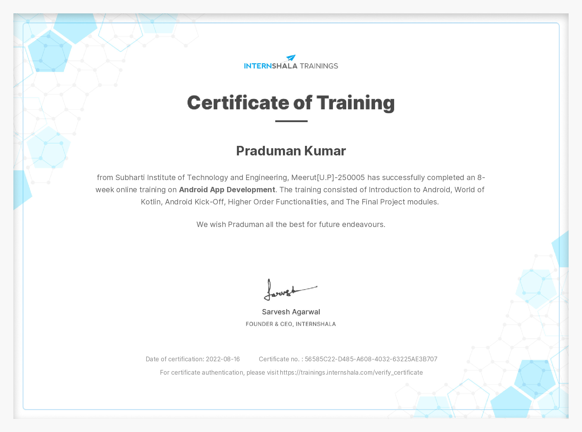 Certificate of completion