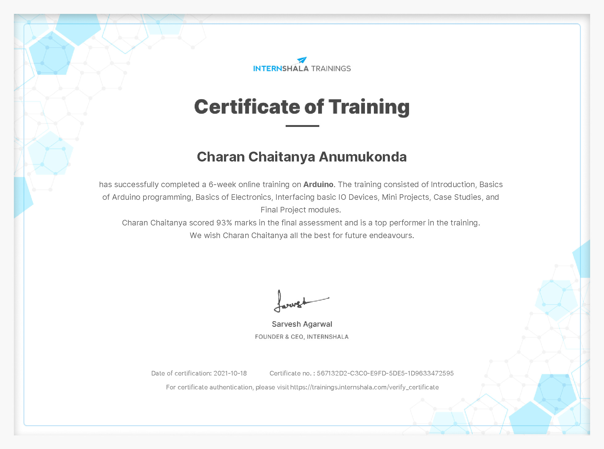 Certificate of completion