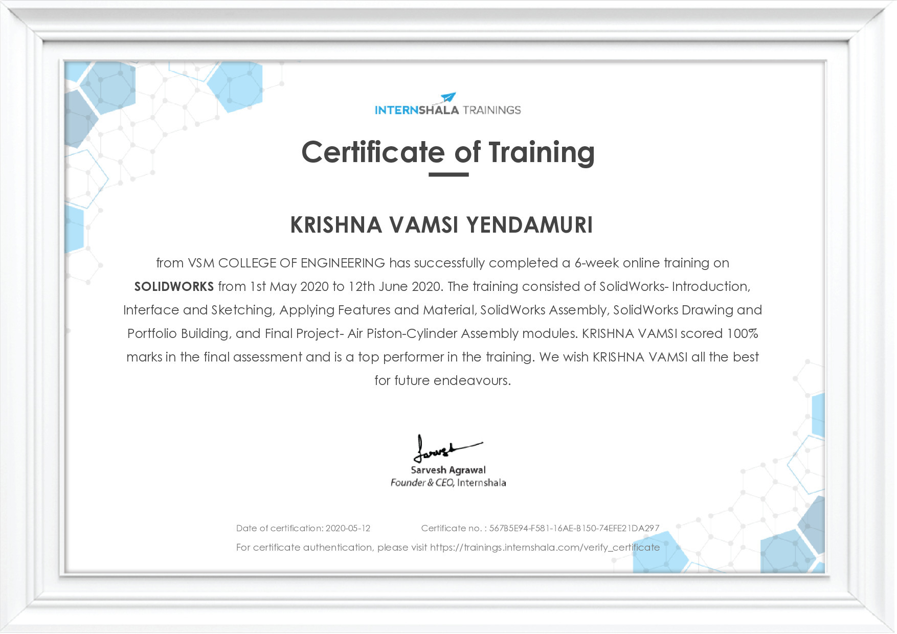Certificate of completion