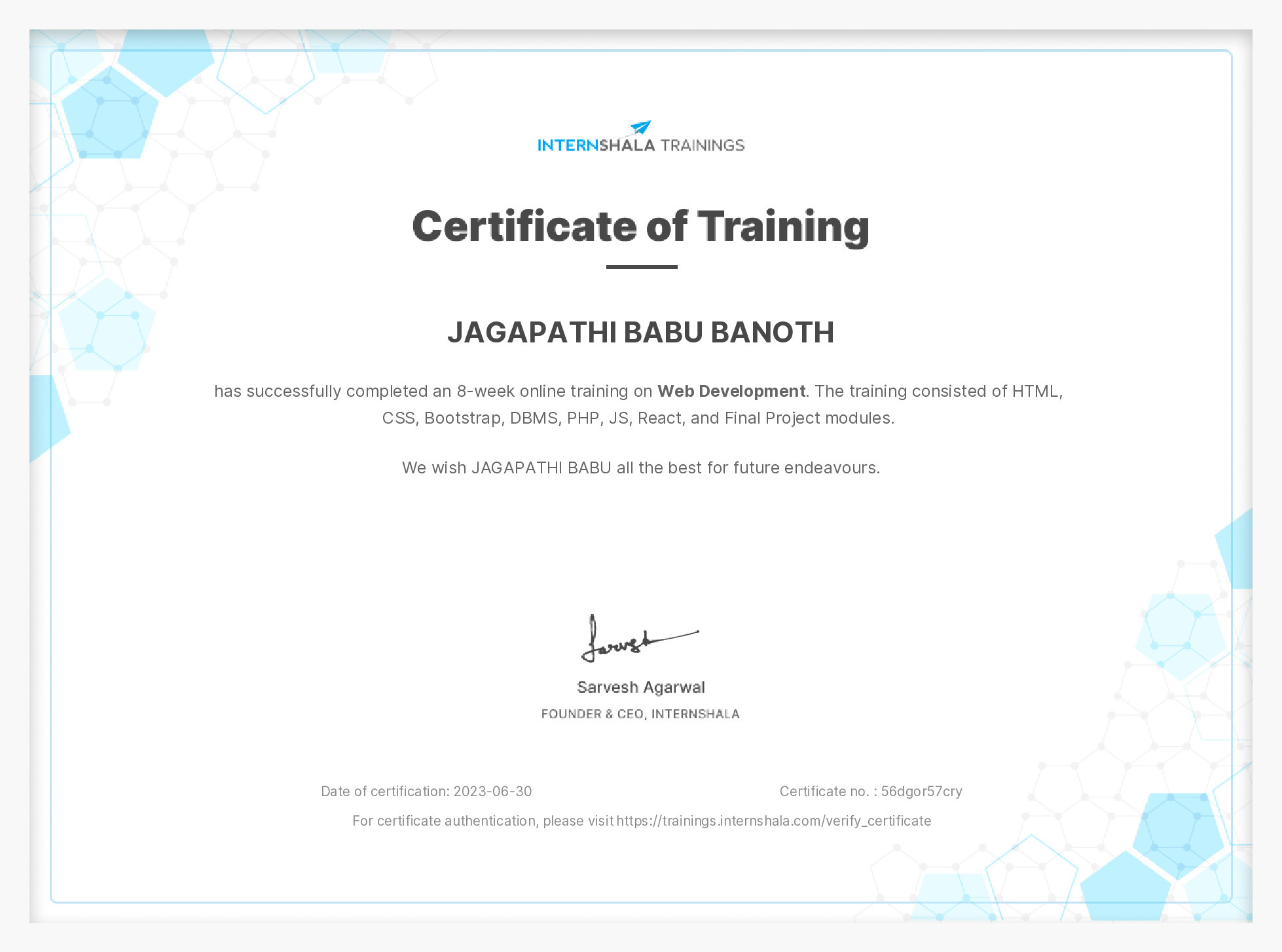 Certificate of completion