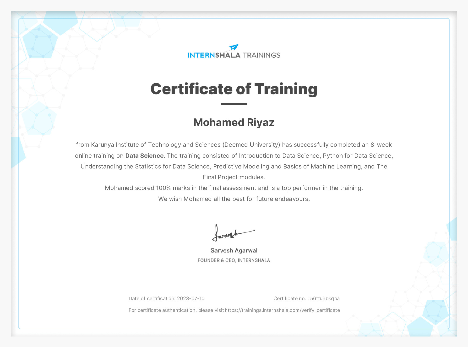 Certificate of completion