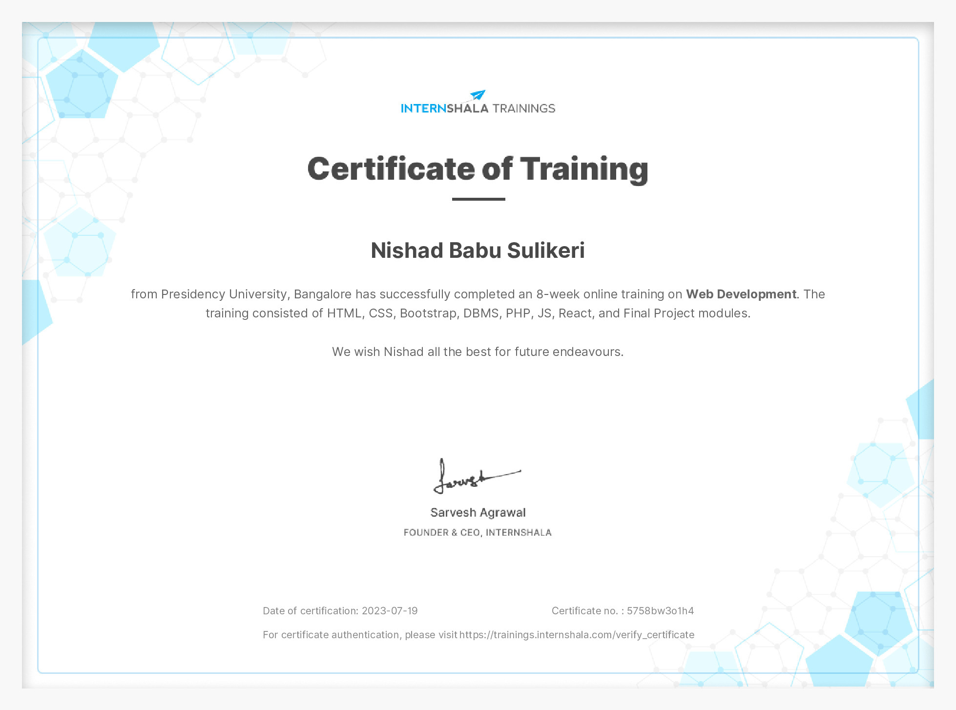 Certificate of completion