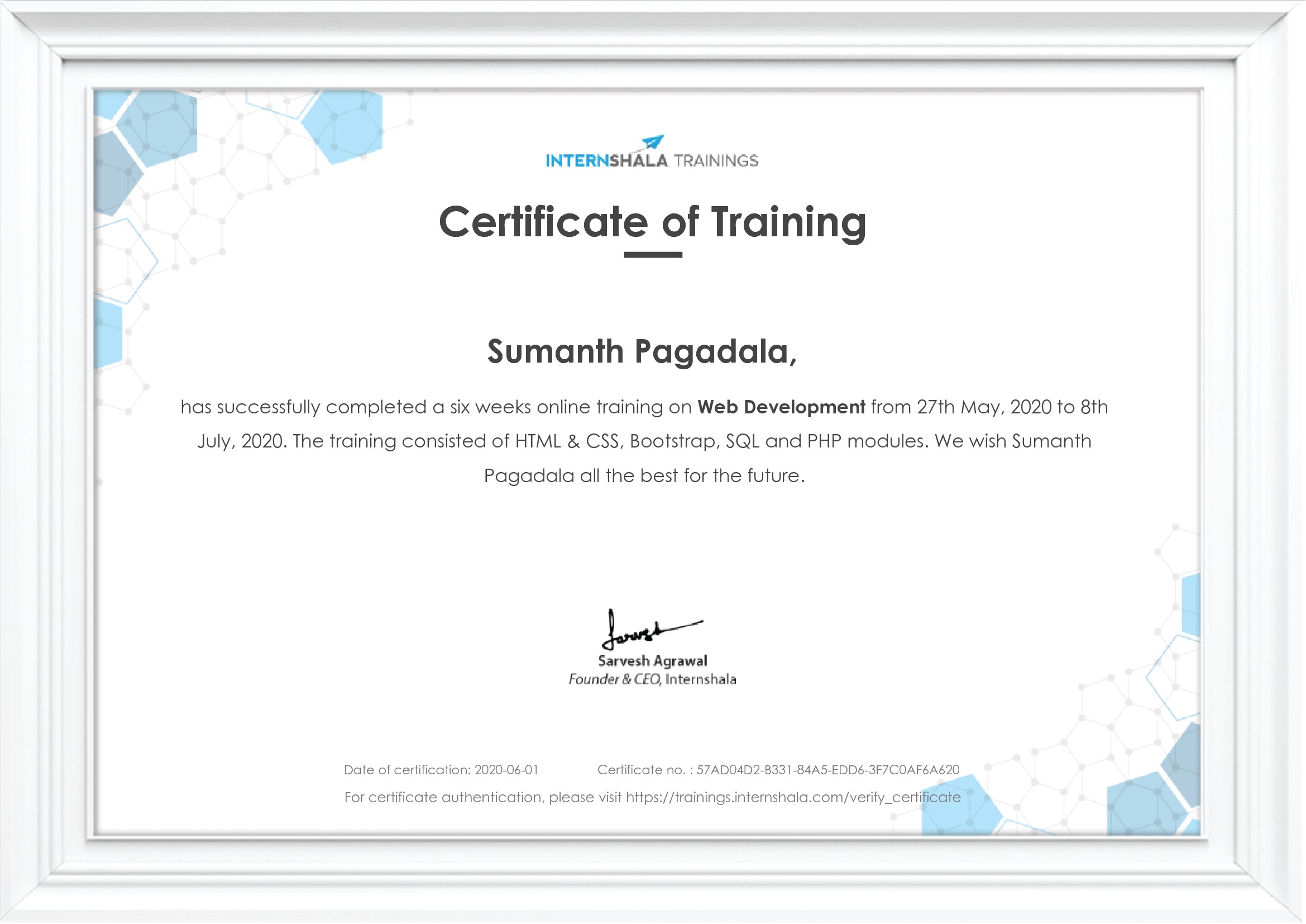 Certificate of completion
