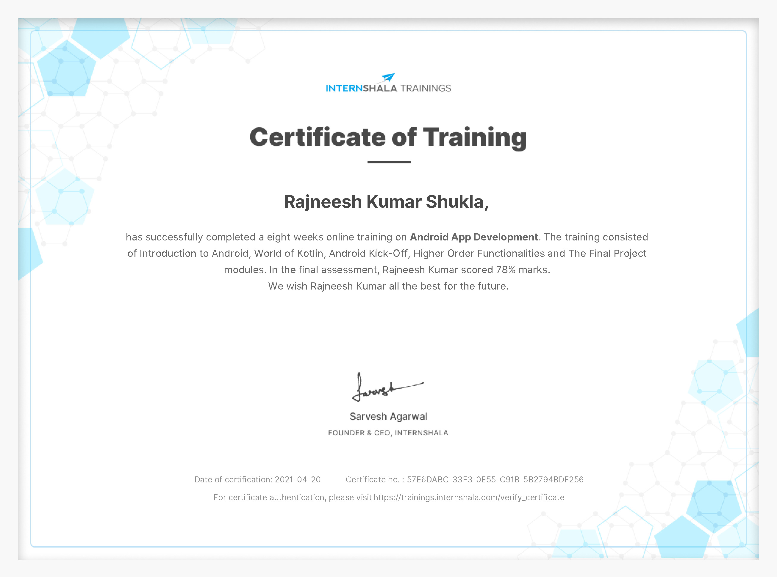 Certificate of completion