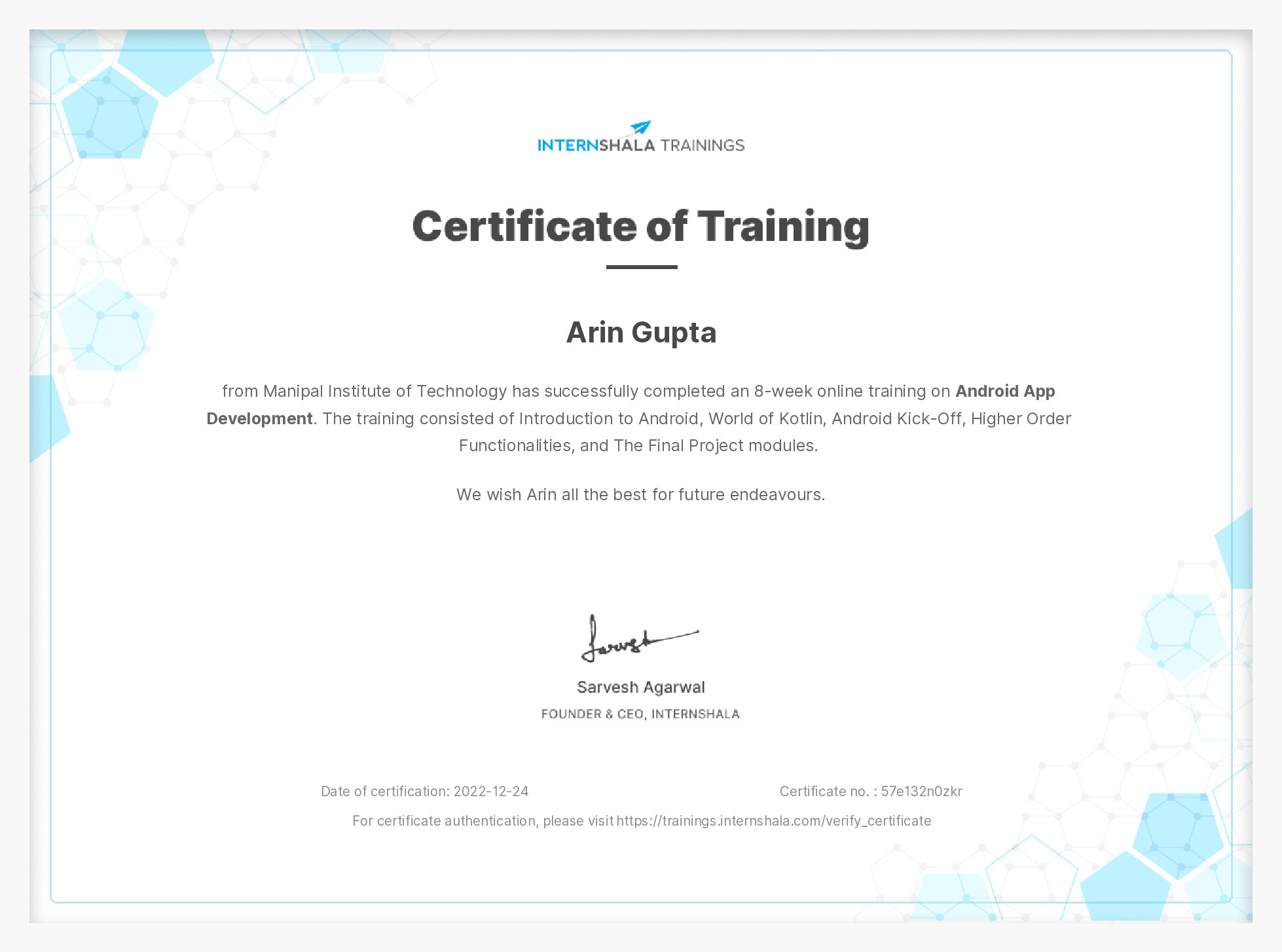 Certificate of completion